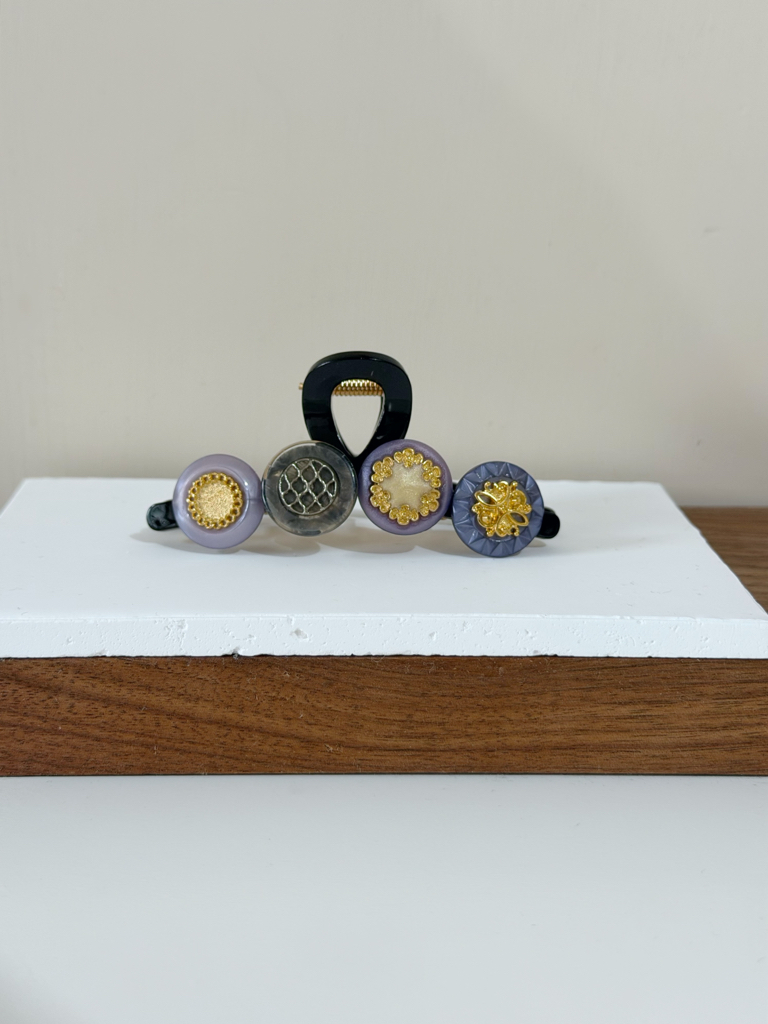 復古鈕扣髮夾/黑色系 8cm長