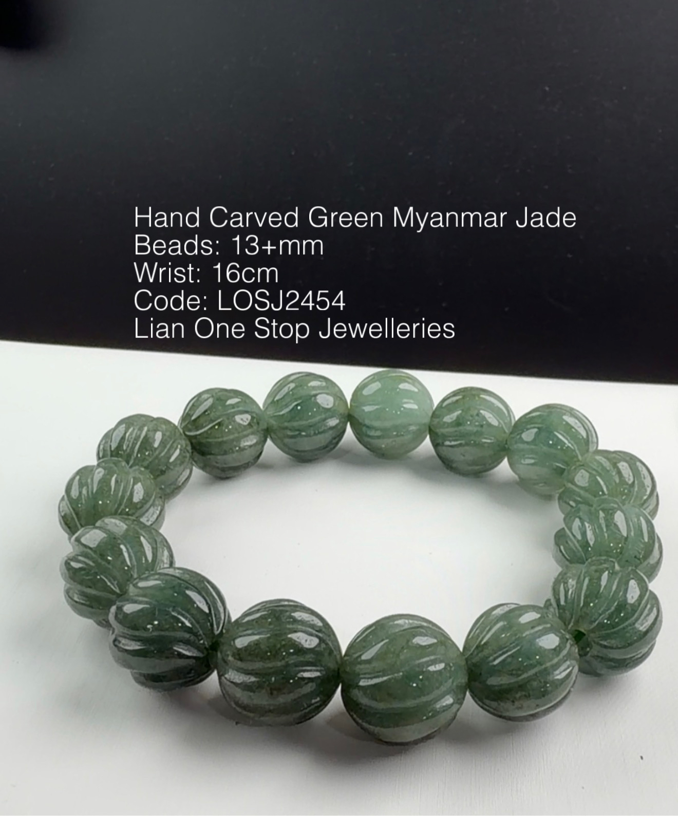 Code: LOSJ2454 Hand Carved Green Myanmar Jade 13+mm