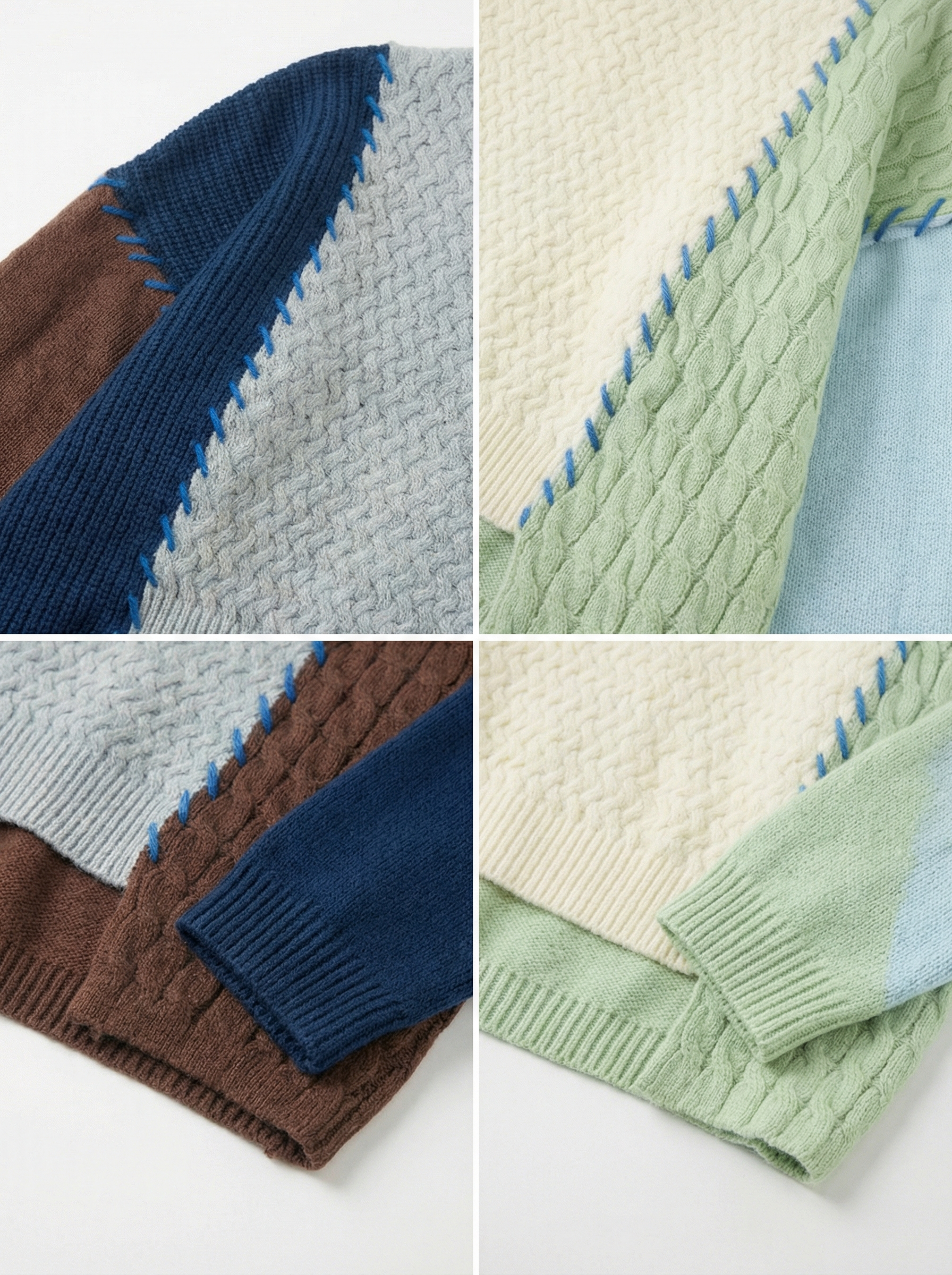 拼接扭花短版針織毛衣