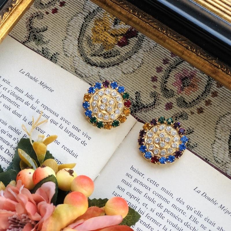 1980s Multi-colour Rhinestone Disc Clip Earrings（MT1877-8）