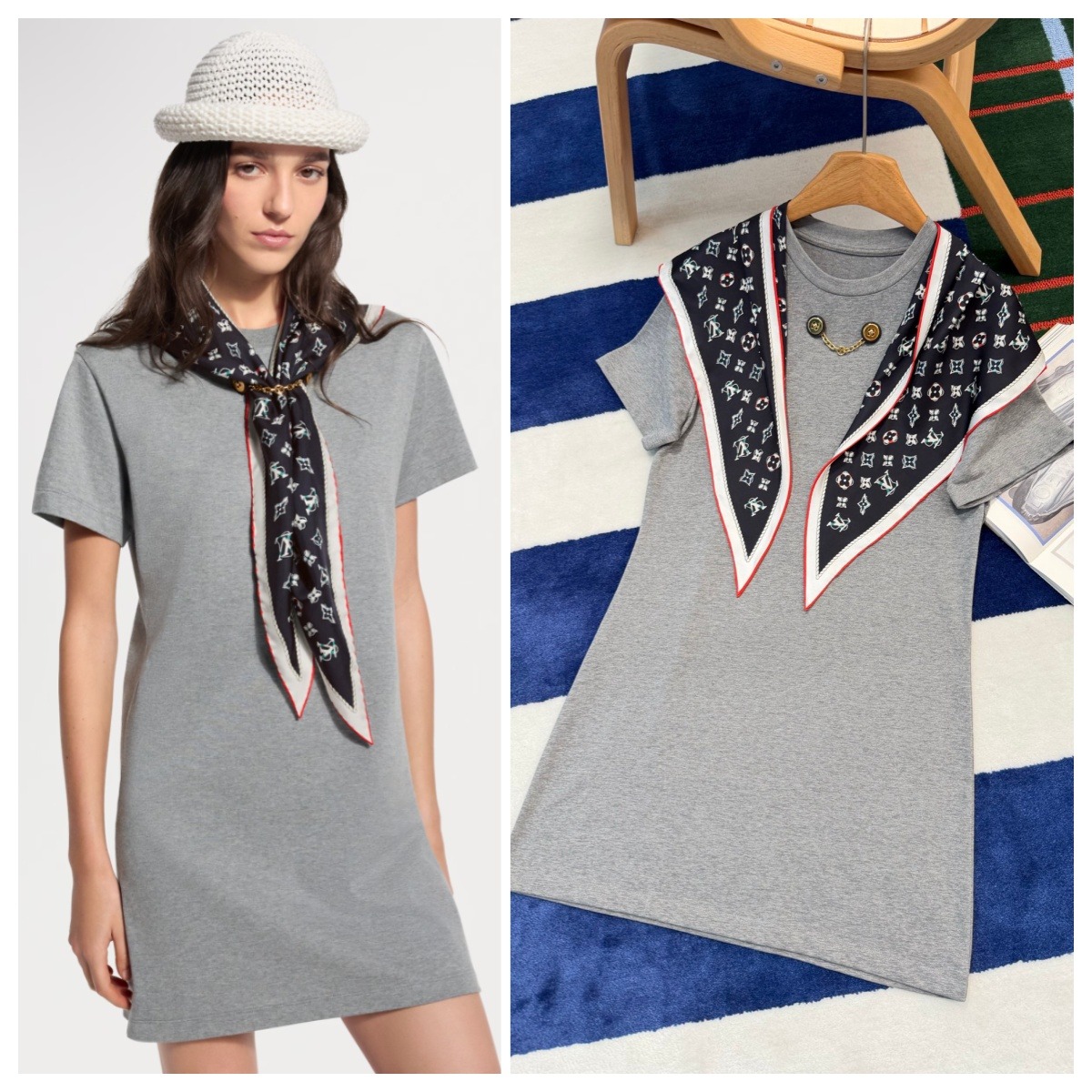 【頂級】 LV Nautical Scarf T-Shirt Dress 航海風絲巾連身裙👗