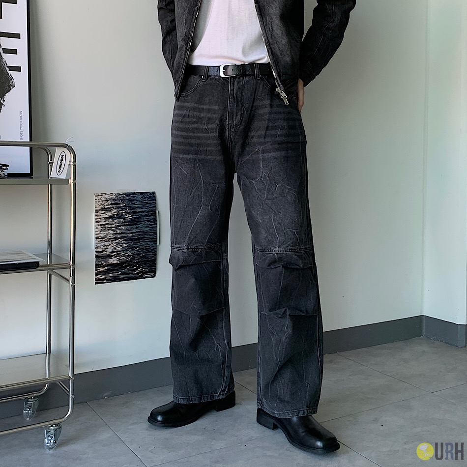 【100%保證韓國直送】韓系質感 重磅立體褶皺水洗寬版牛仔褲 👖 [2 color] RF118056