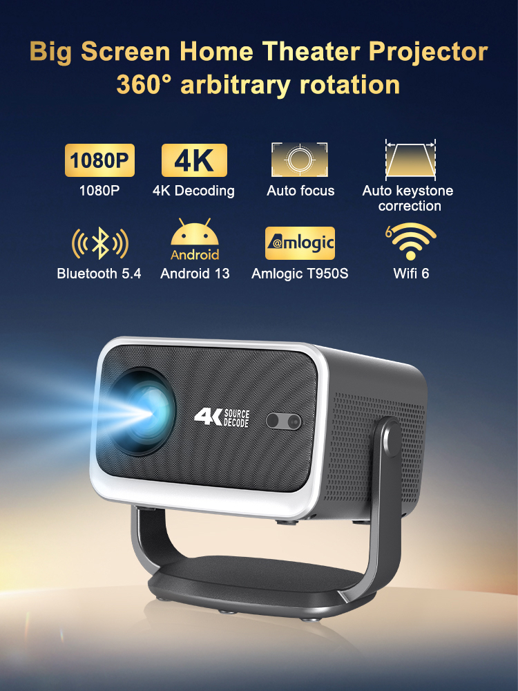 SAPPHIRE P20Ultra 智能投影機｜1080P全高清 升級版800ANSI流明｜電動對焦×4D梯形校正｜Android TV13.0系統｜WiFi6/藍牙5.4｜360°立體聲｜家用辦公影院投影機