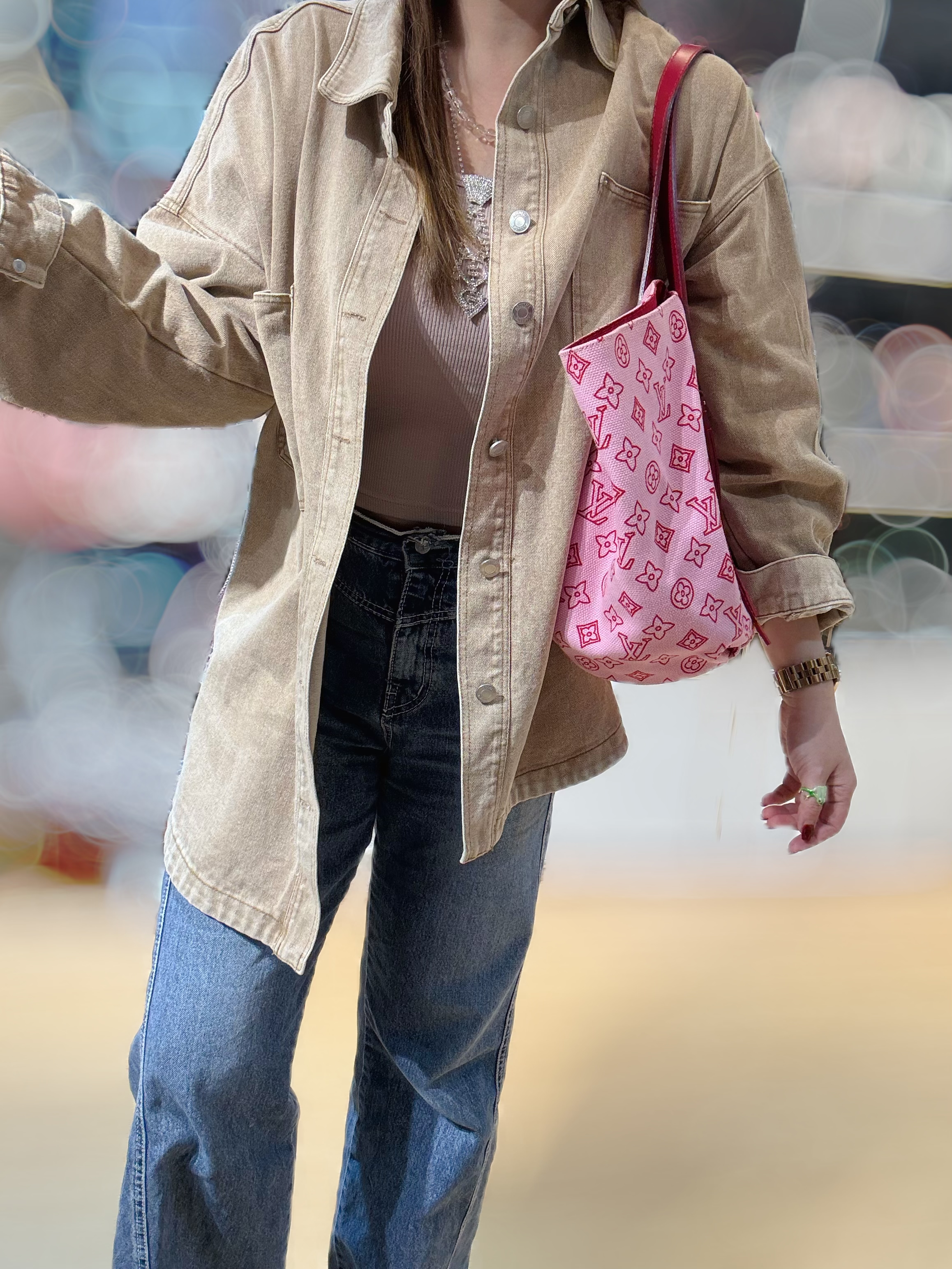 LV canvas tote pink/red 