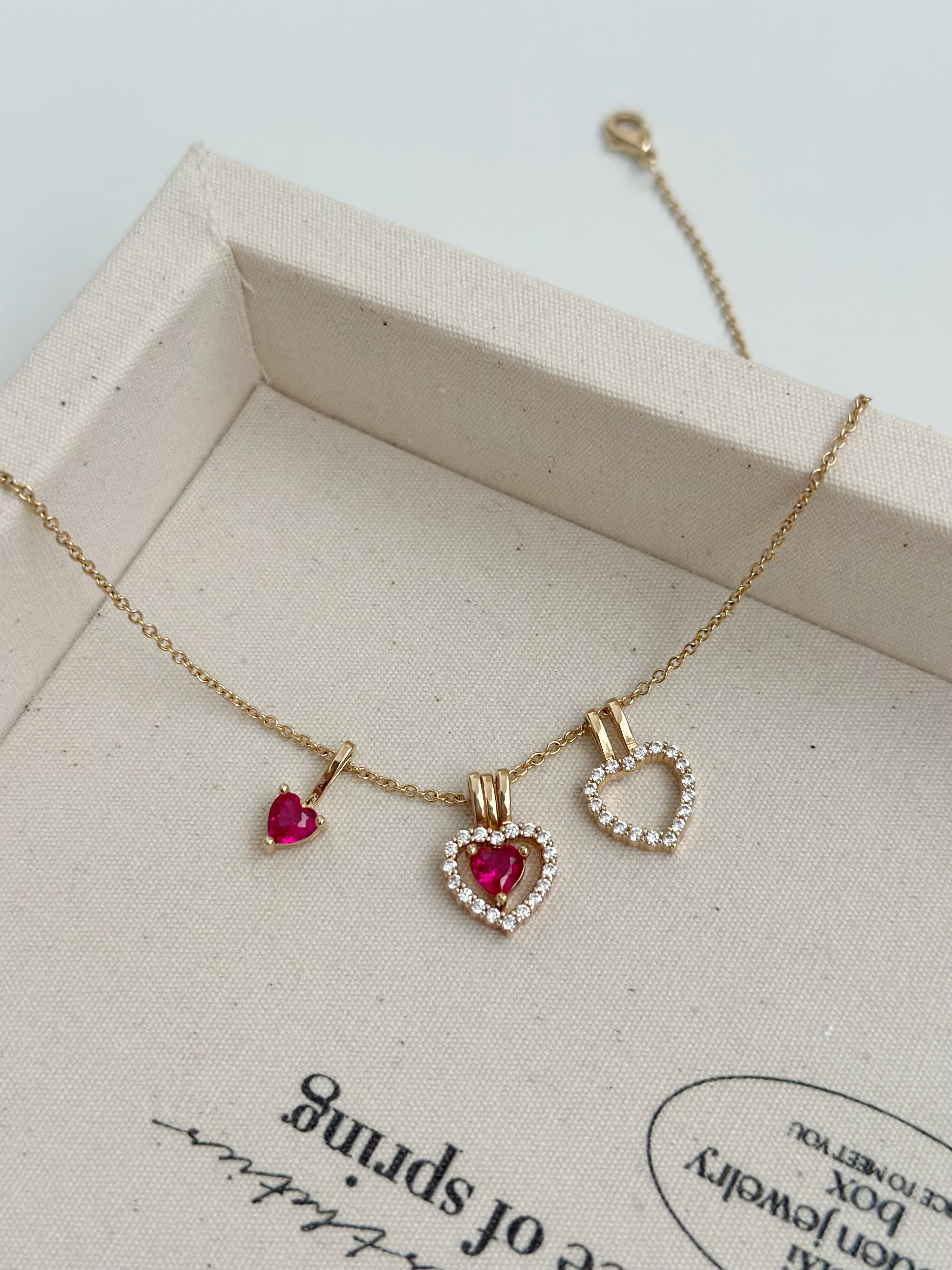 Ruby Pink Heart Necklace Plaqué Or —三種戴法 3 in 1— 
