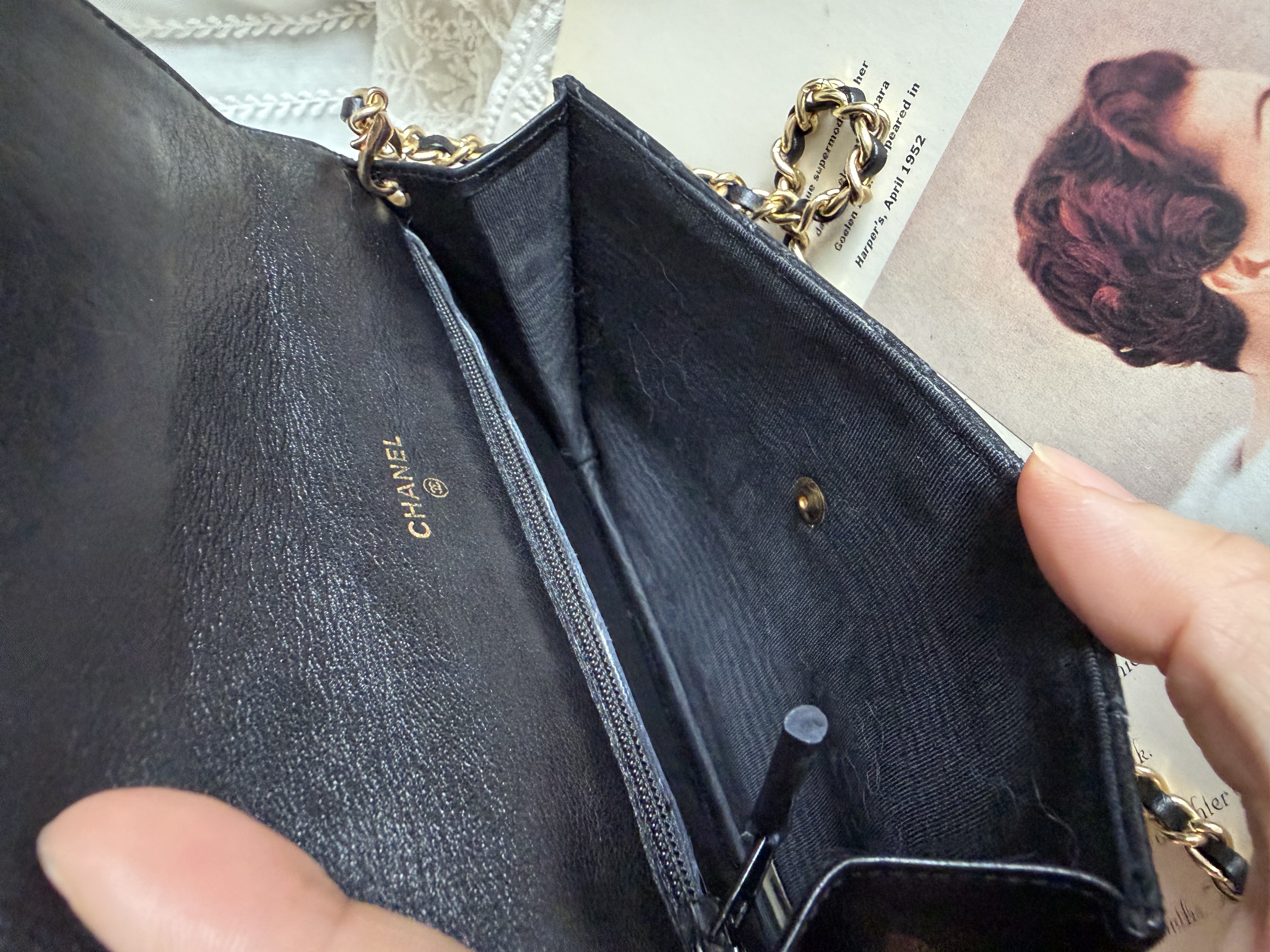 chanel cc black matelasse  black leather flap cutch bag