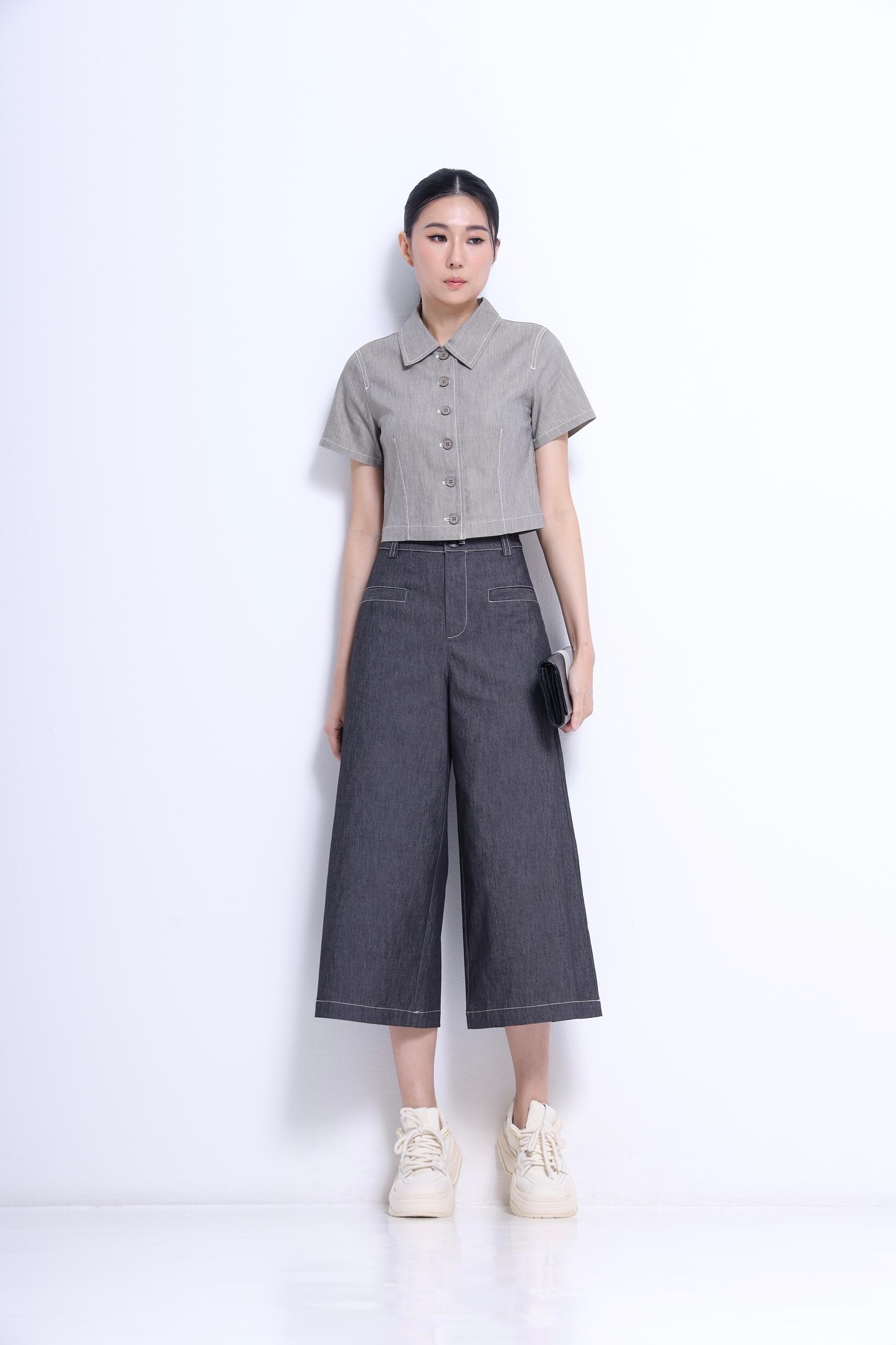 CB2750 Contrast Stitch Cropped Top
