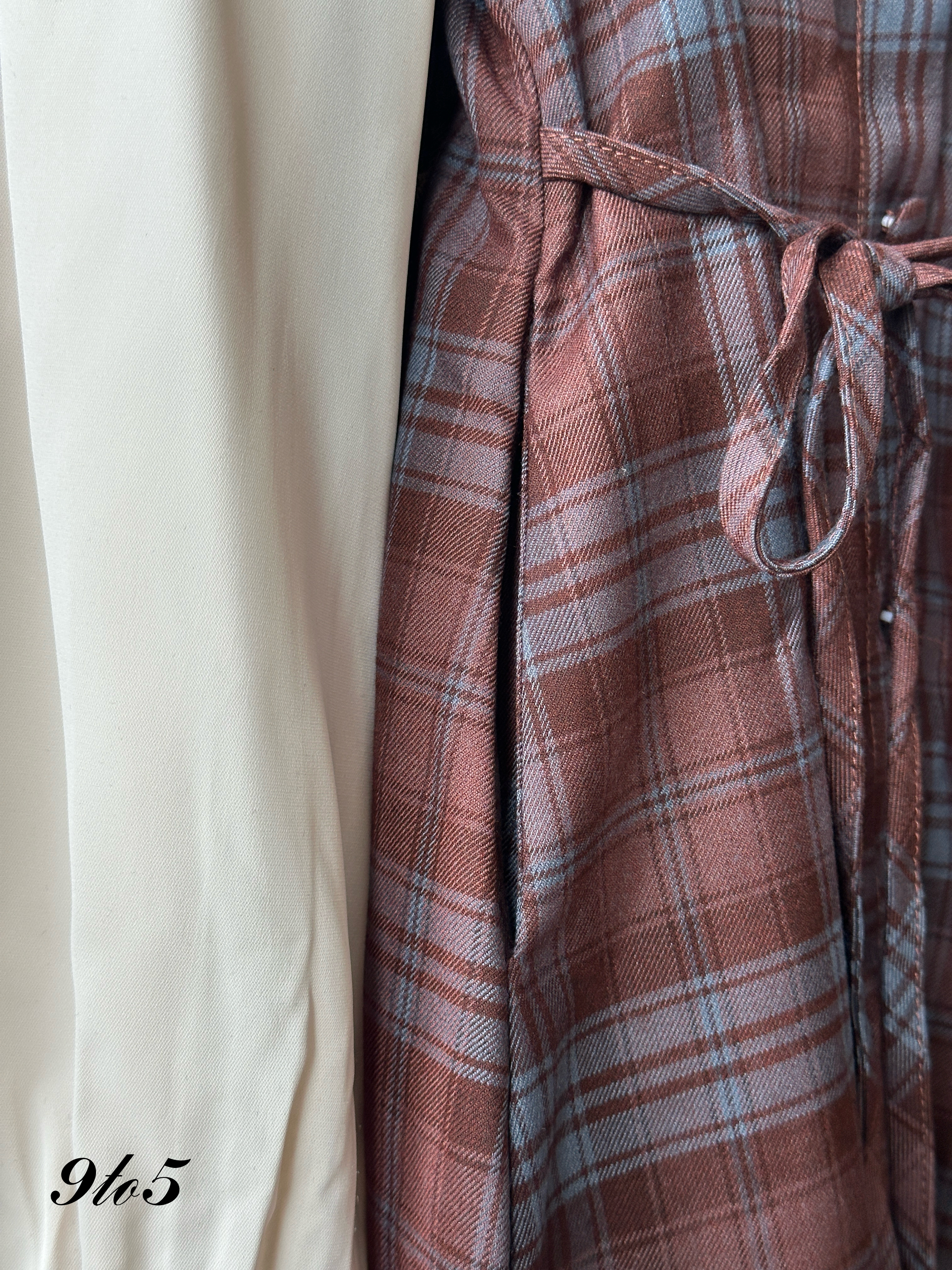 D2340 Fake Two-Piece Checker Dress - Chesnut & Olive