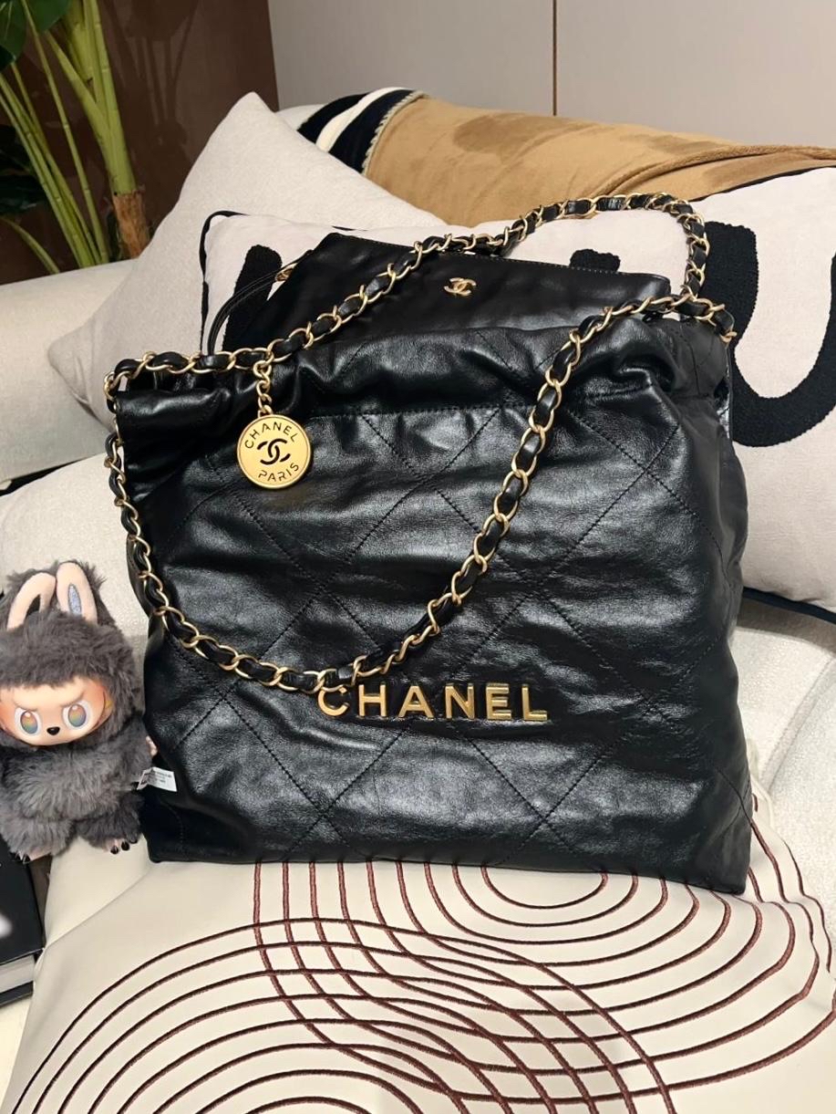 Chanel 22 Small AS3261 黑色牛皮，金鏈100%Uthentic, 98%New ✅晶片✅Dust bag✅Pouch