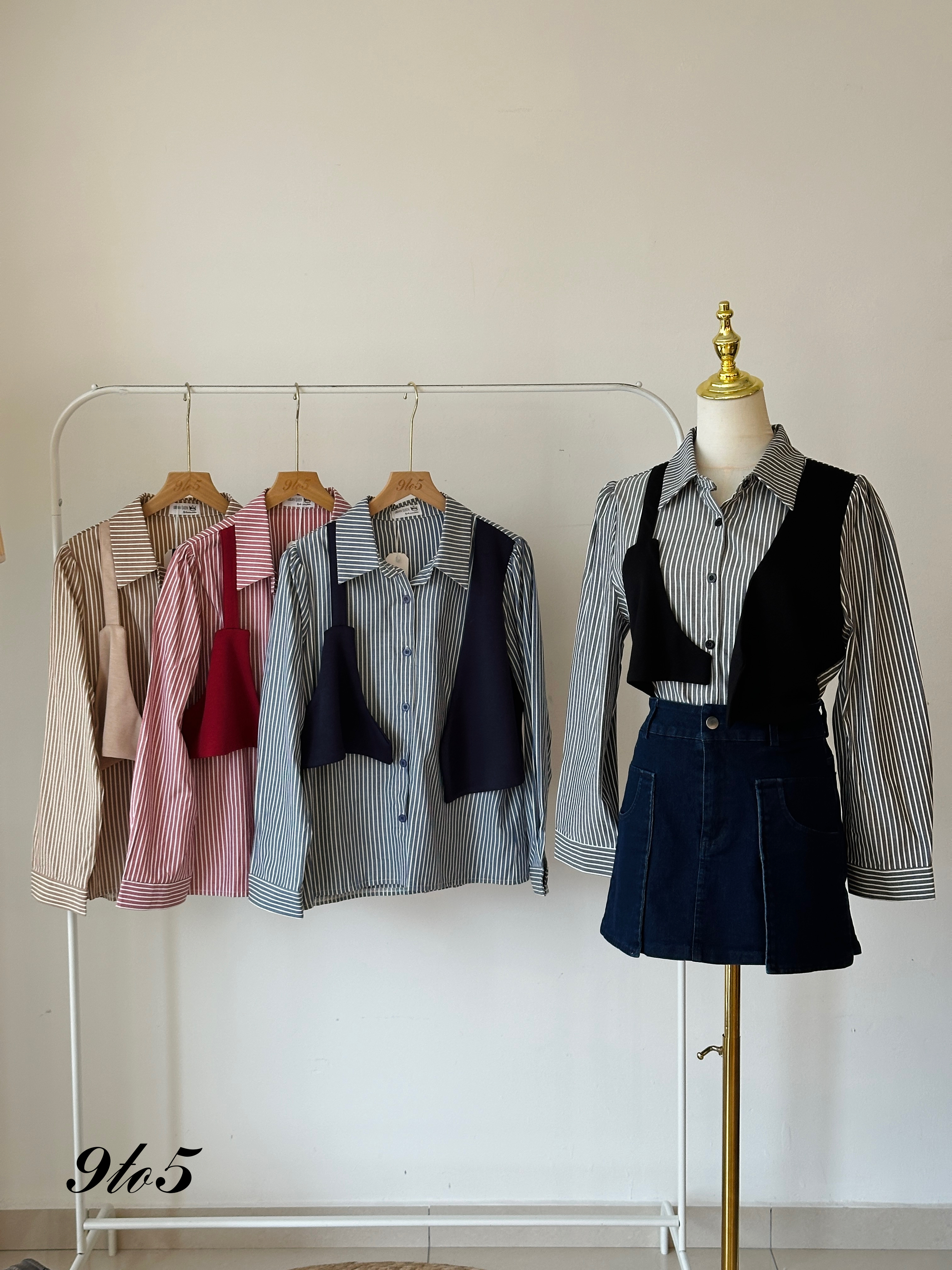 T3952 Fake Two-Piece Stripe Shirt - 4 colors