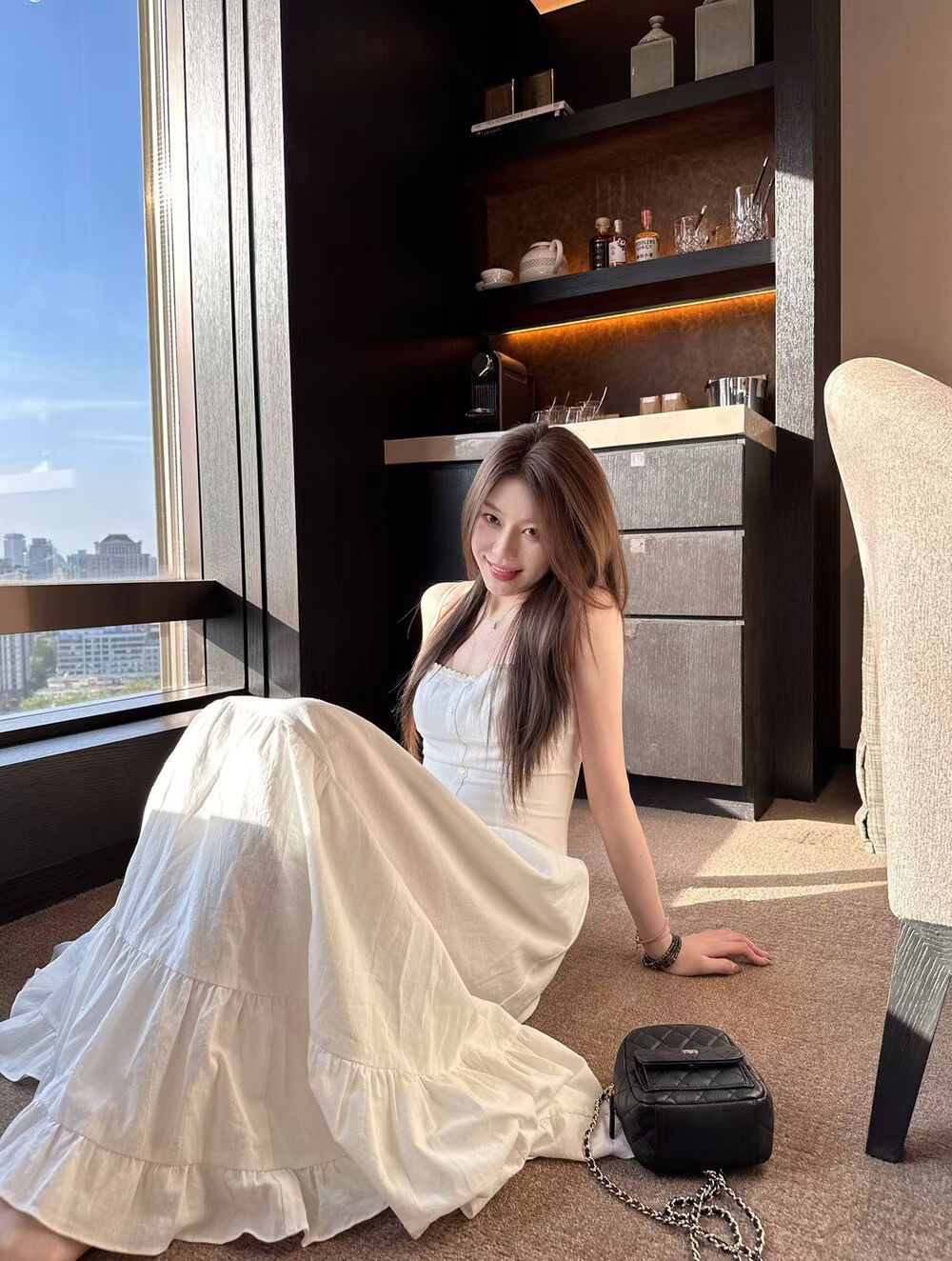 4619 Romantic White Midi Dress"氛围感收腰小白裙"