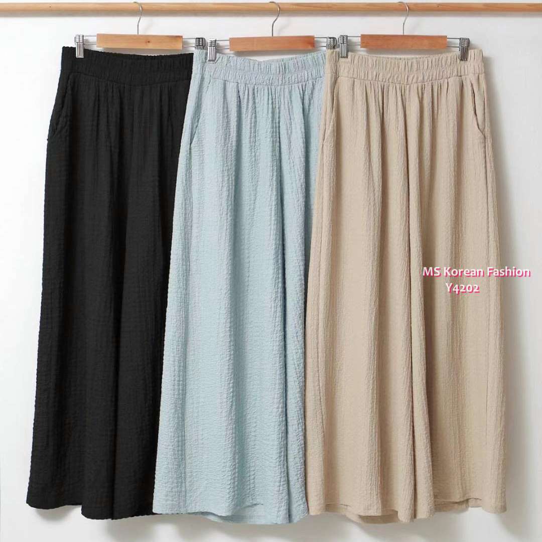 Y4202 韓國🇰🇷靚色皺布闊褲