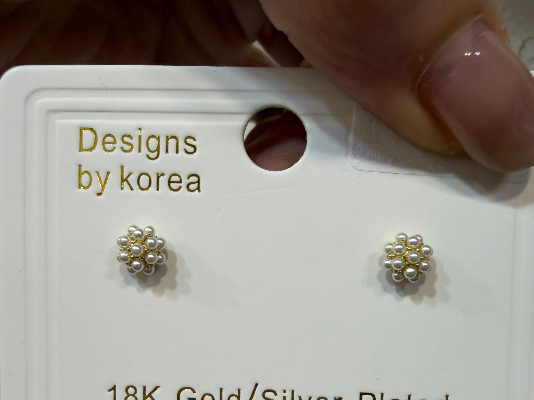 韓國設計18K鍍銀珍珠耳環