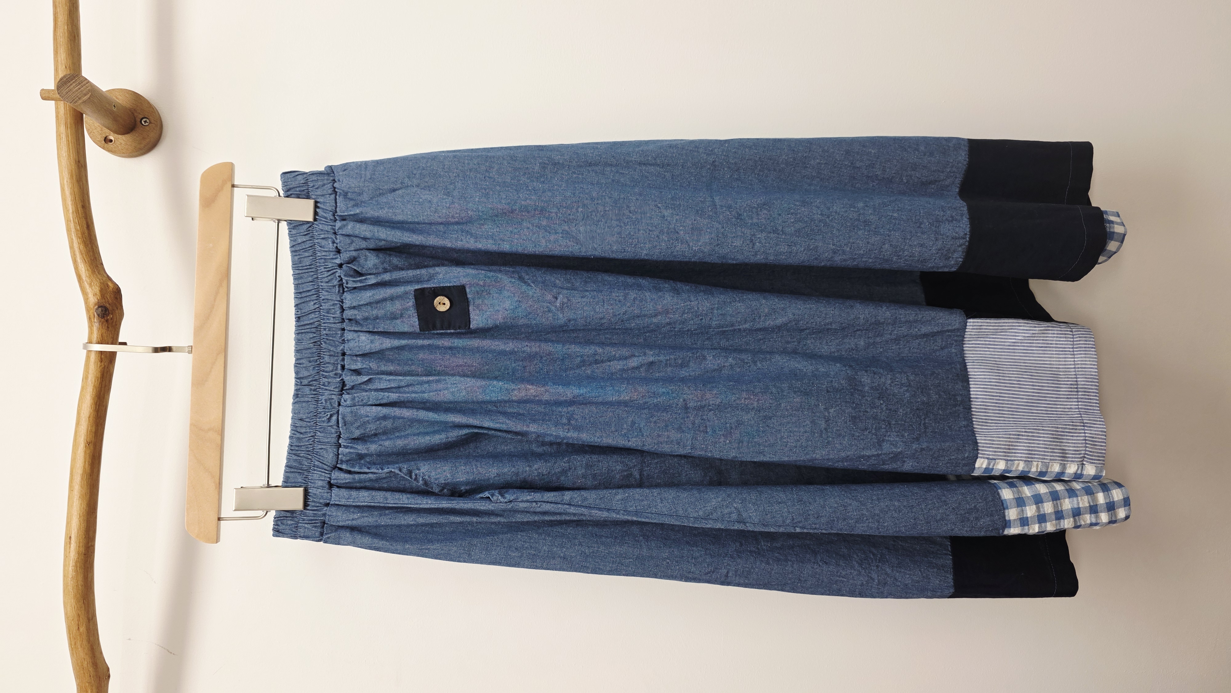 韓國藍拼布邊橡筋牛仔裙