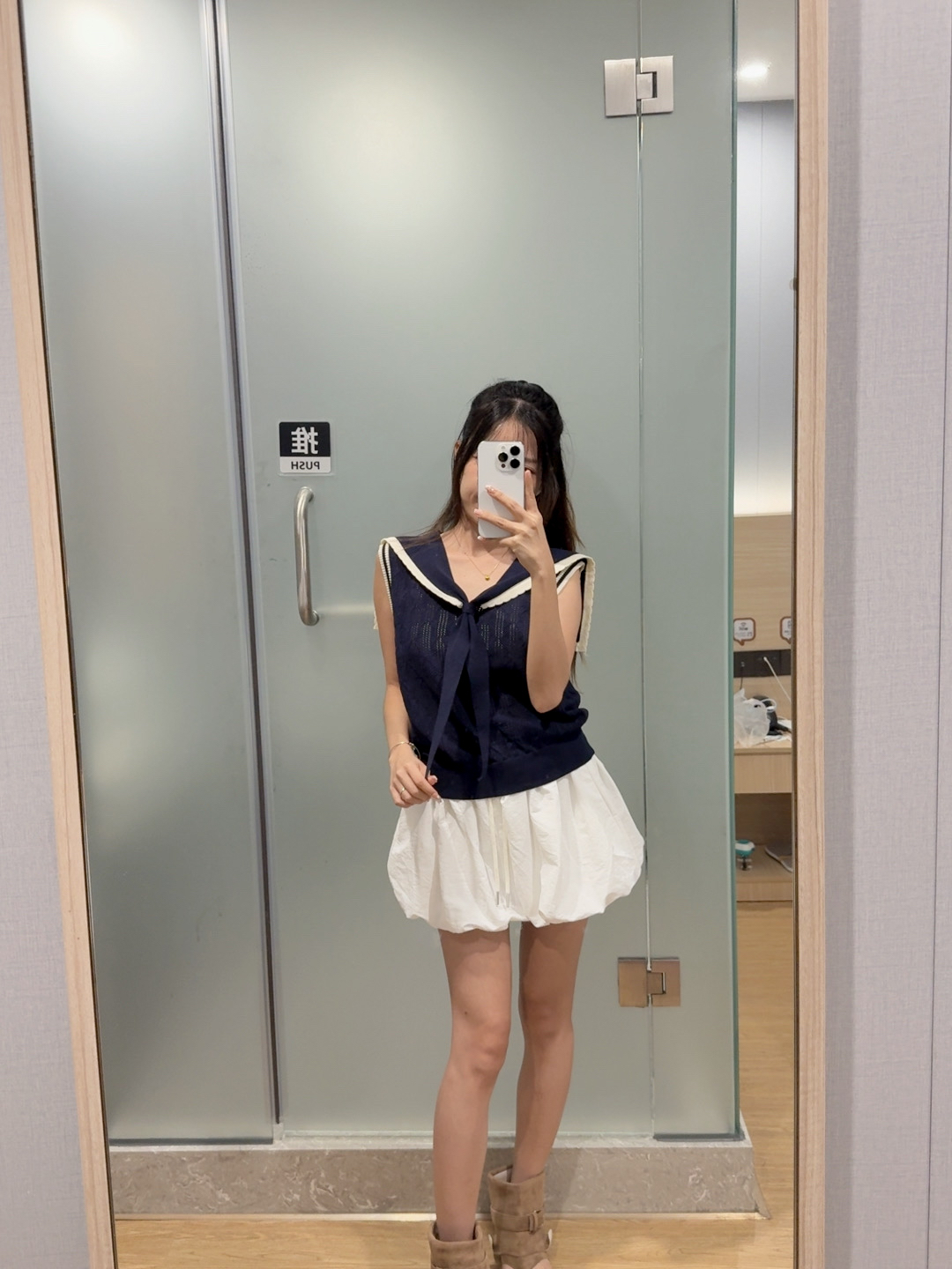 学院风海军领针织无袖马甲上衣R3112