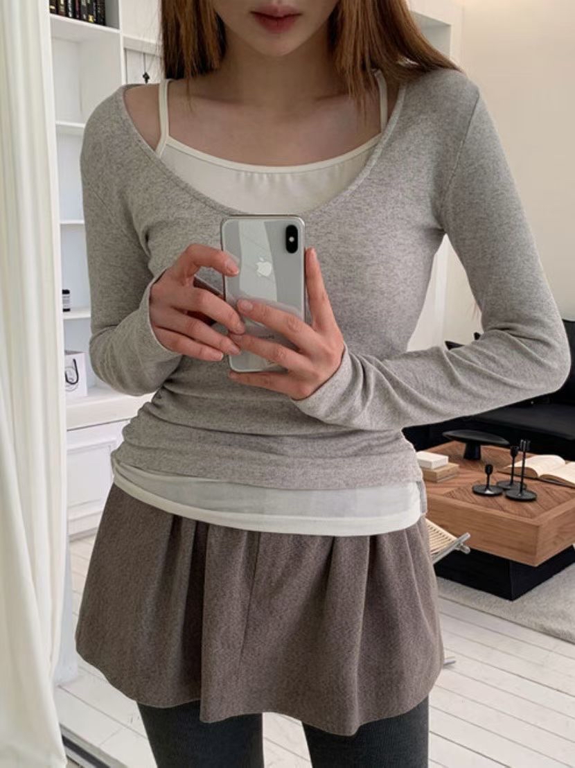 韓國顯瘦兩件外撘假背心