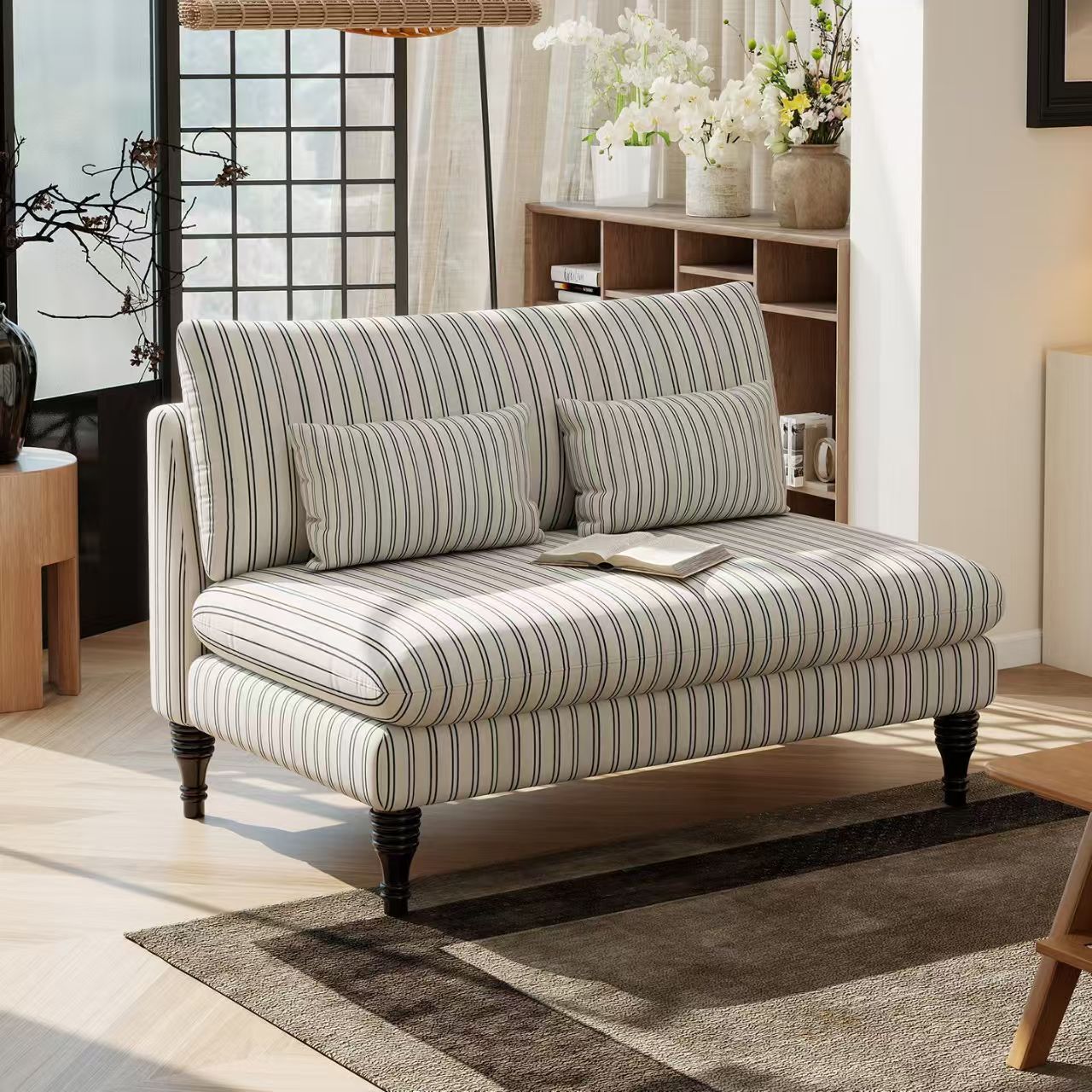 (樂家mall)直排梳化 雙人沙發 中古風梳化 圈圈紗梳化 条紋布藝梳化 Sofa