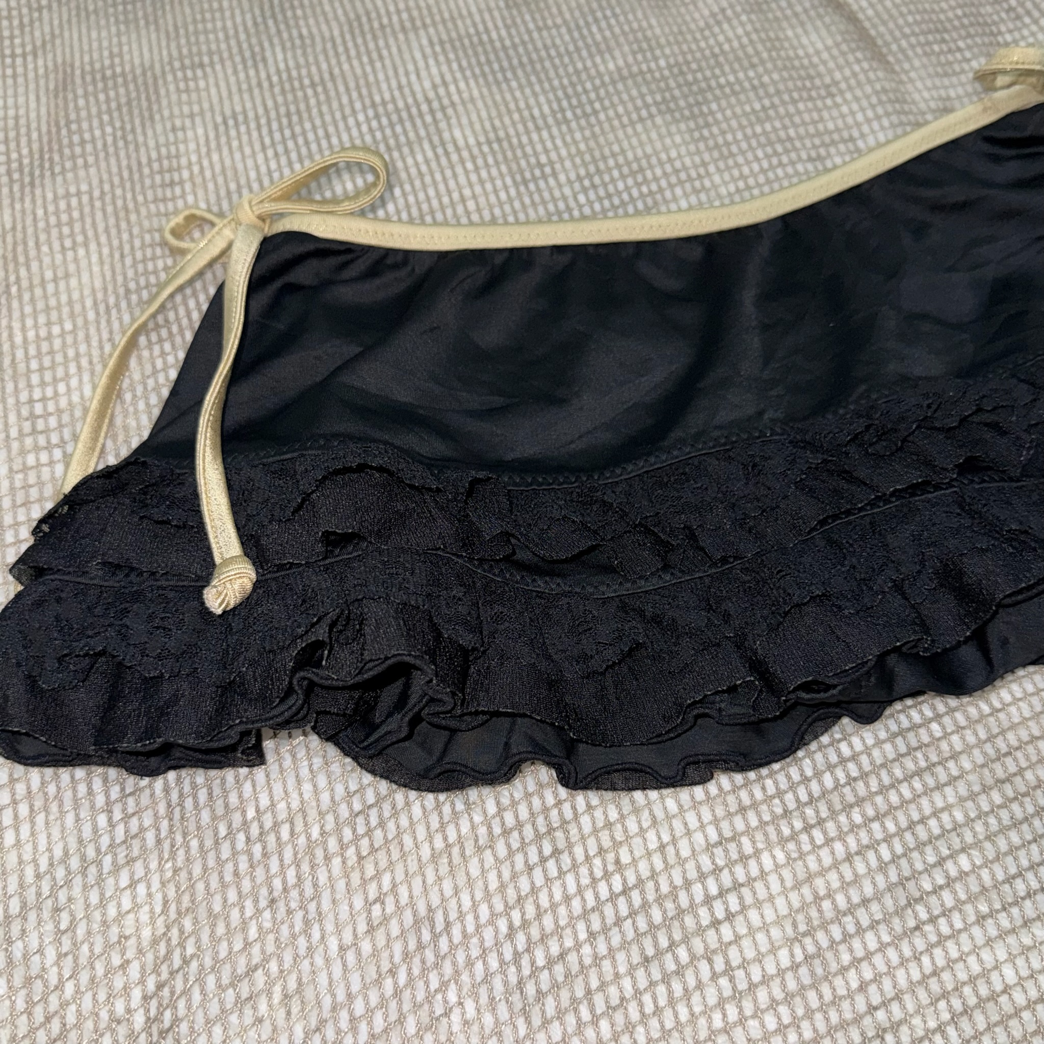 Black Mini Skirt with Gold Metallic Side Ties