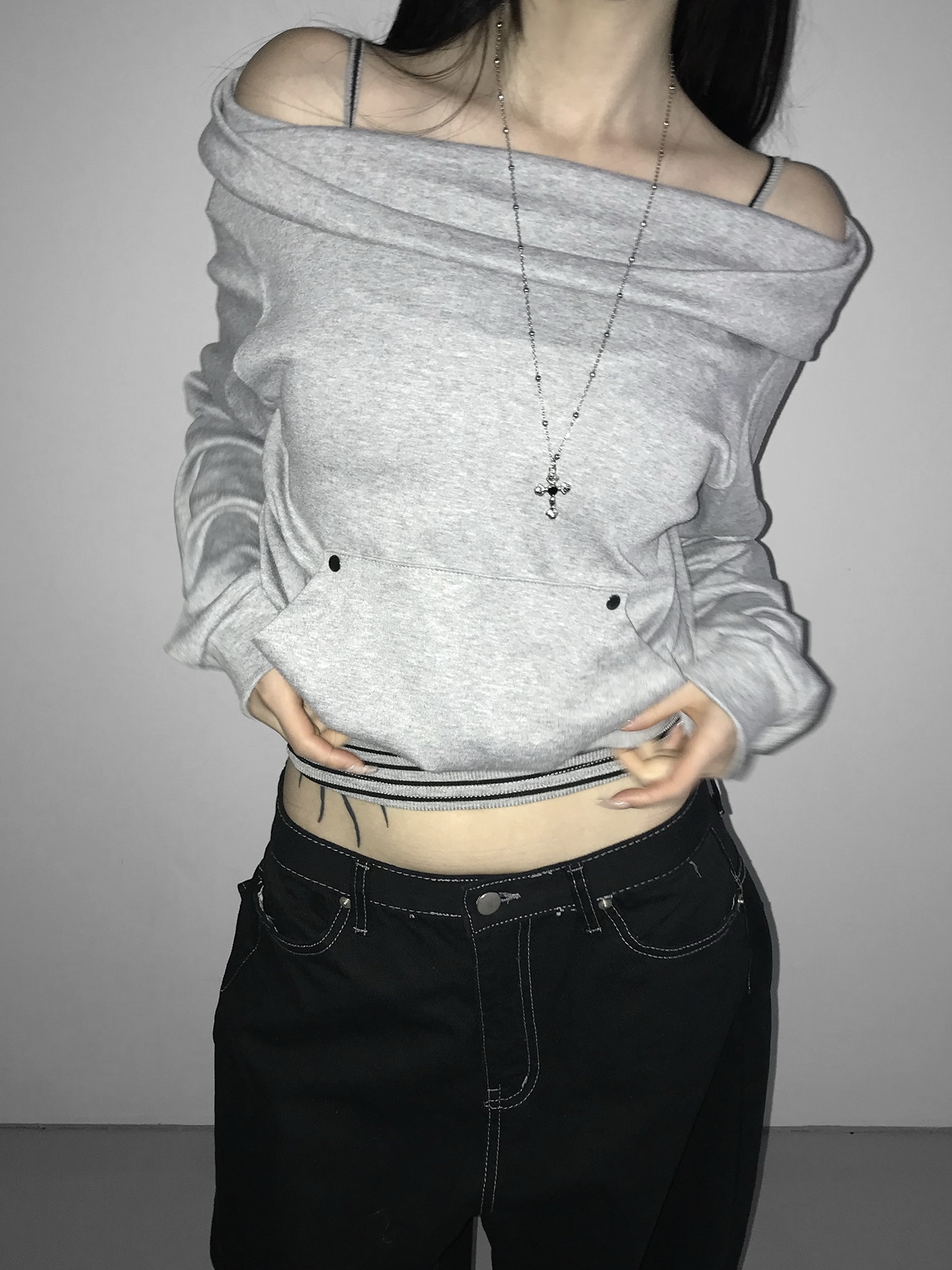 Soft Off-Shoulder Cropped Hoodie