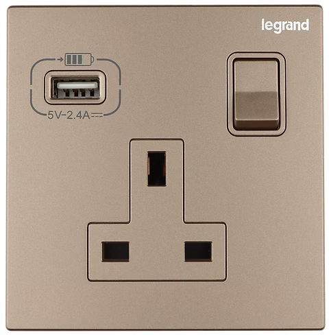 Legrand Galion 玫瑰金 13A單蘇有掣連Type A USB 插座