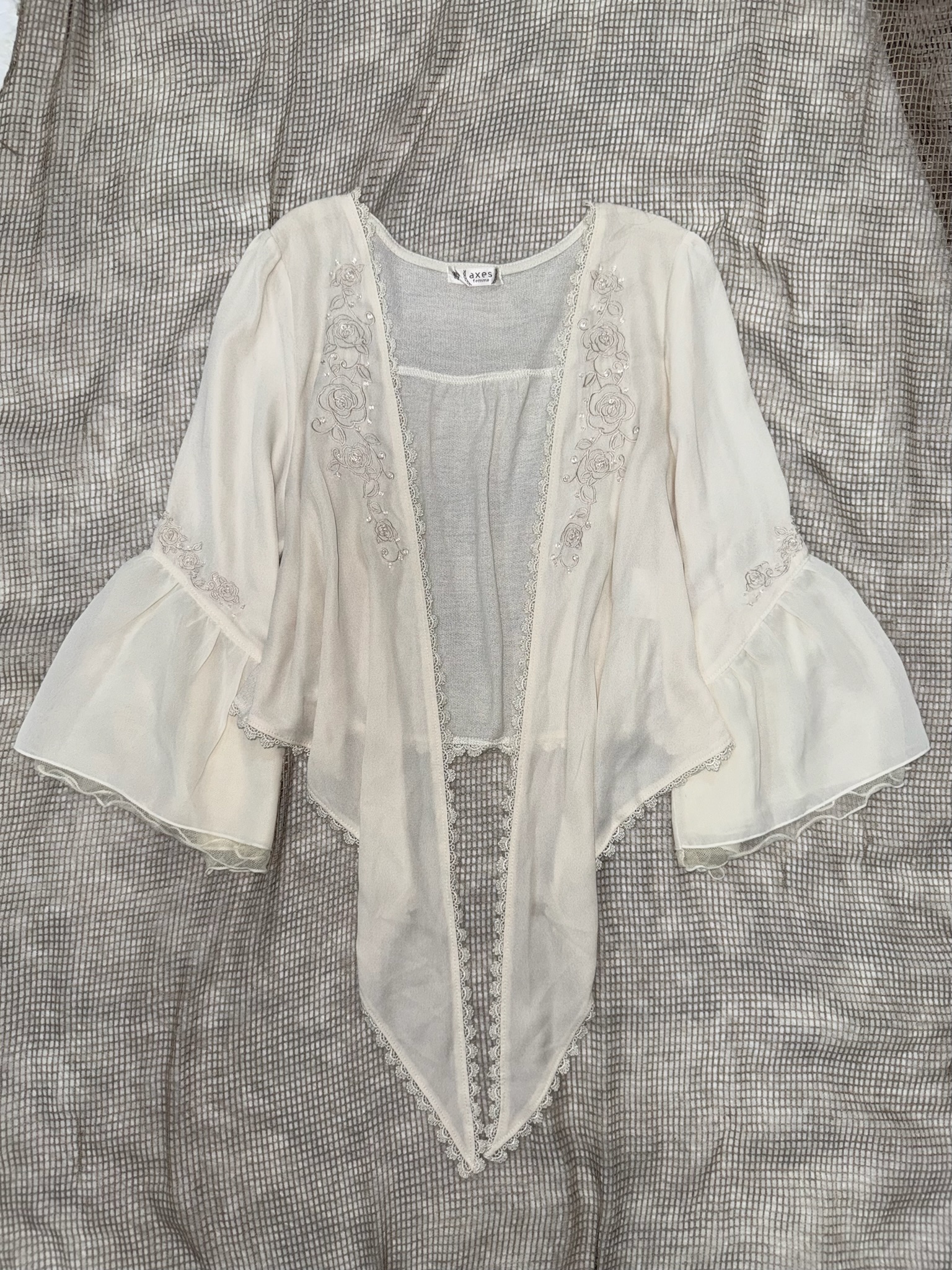 Axes Femme Embroidered Rose Chiffon Cardigan