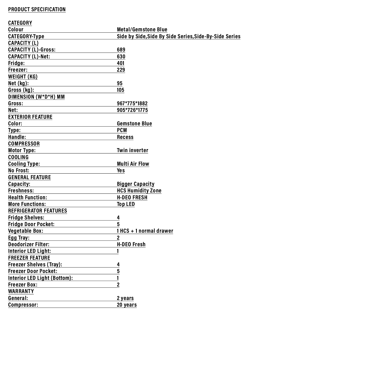 Haier 729L Side by Side Inverter Refrigerator (HRF-IS729HM)