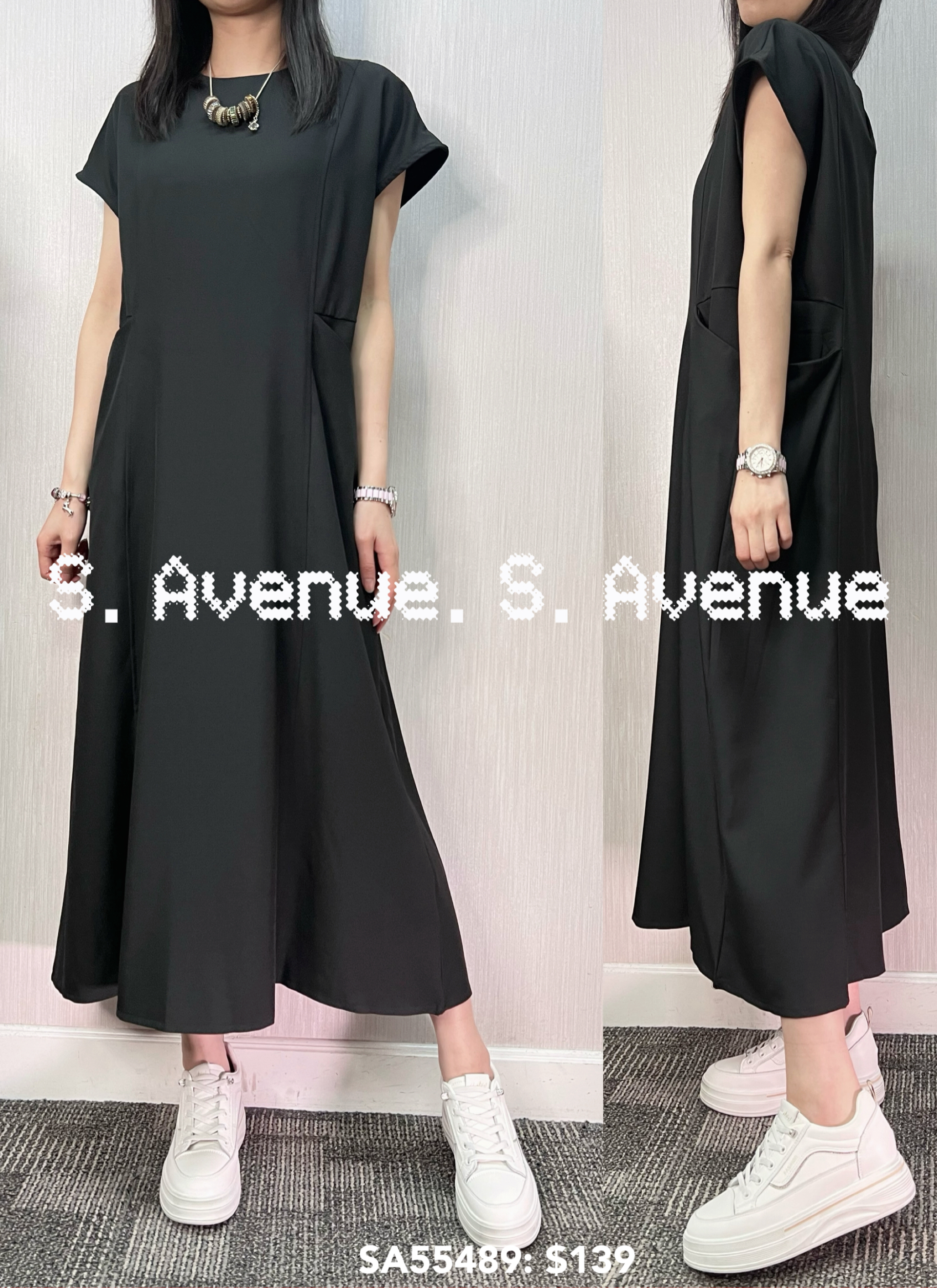 SA55489: 短袖前雙袋後拉錬op