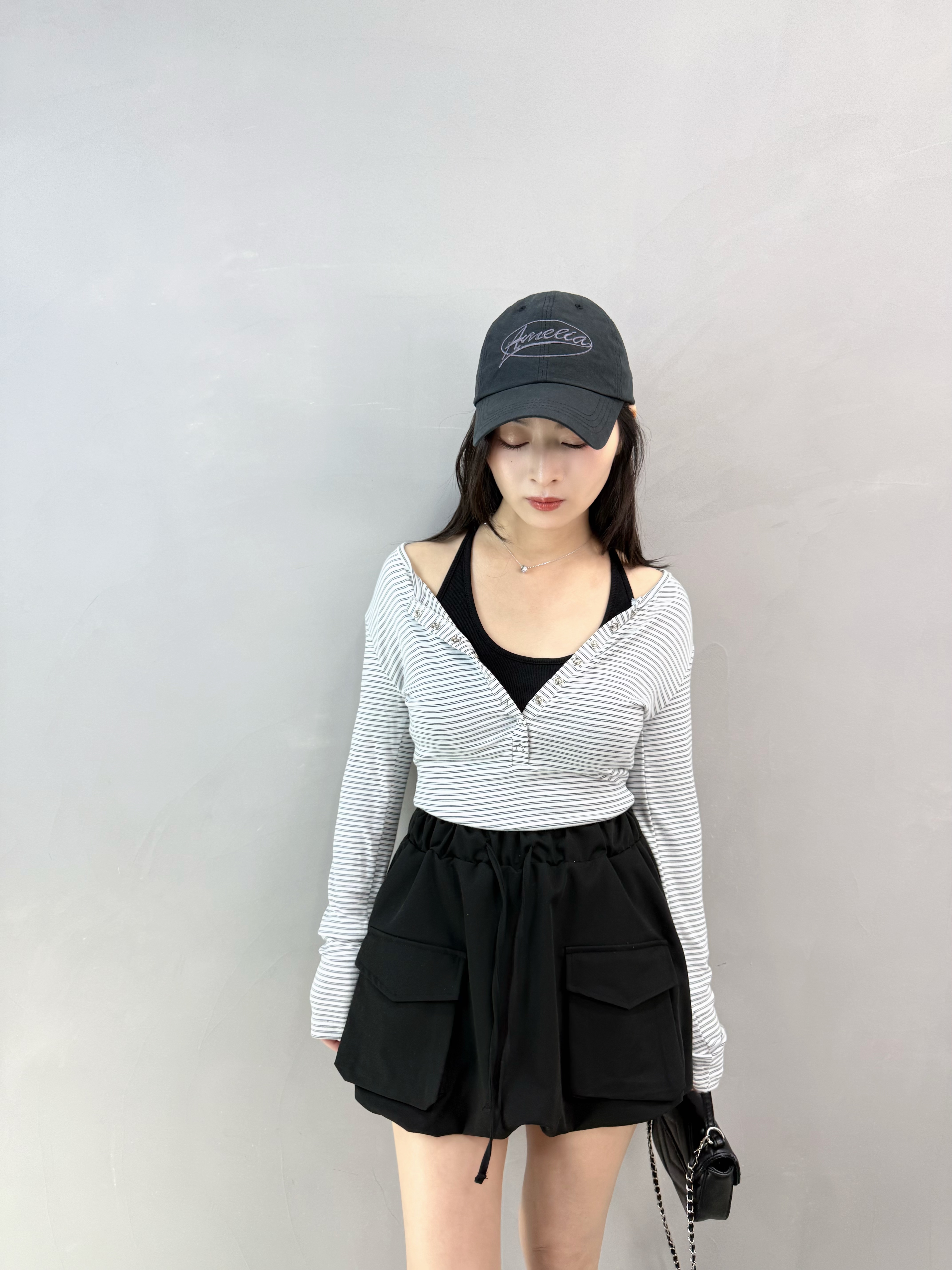 J61 後T帶暗紋長Bra Top