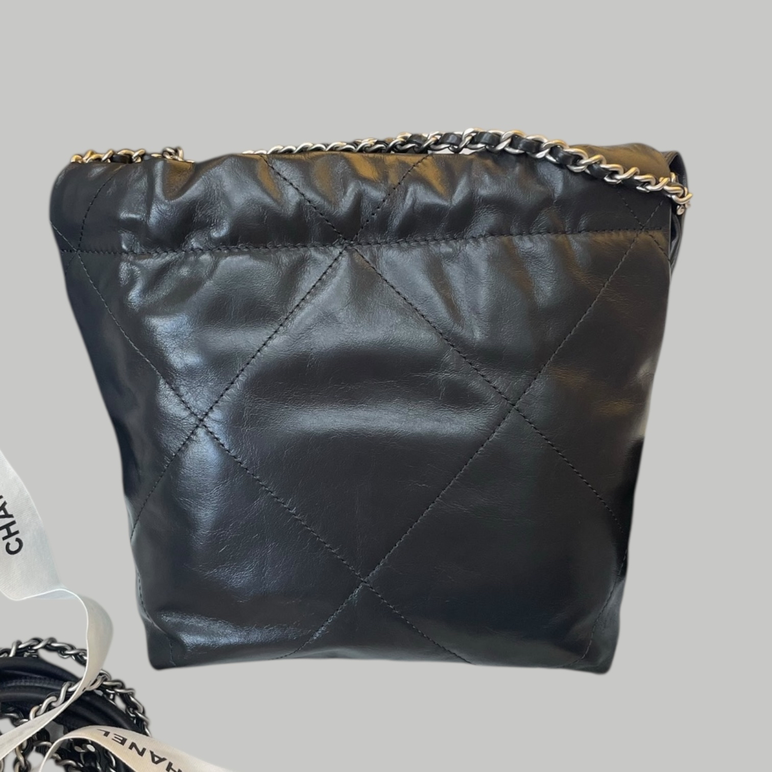 Chanel 24B 牛皮22bag mini 深灰色