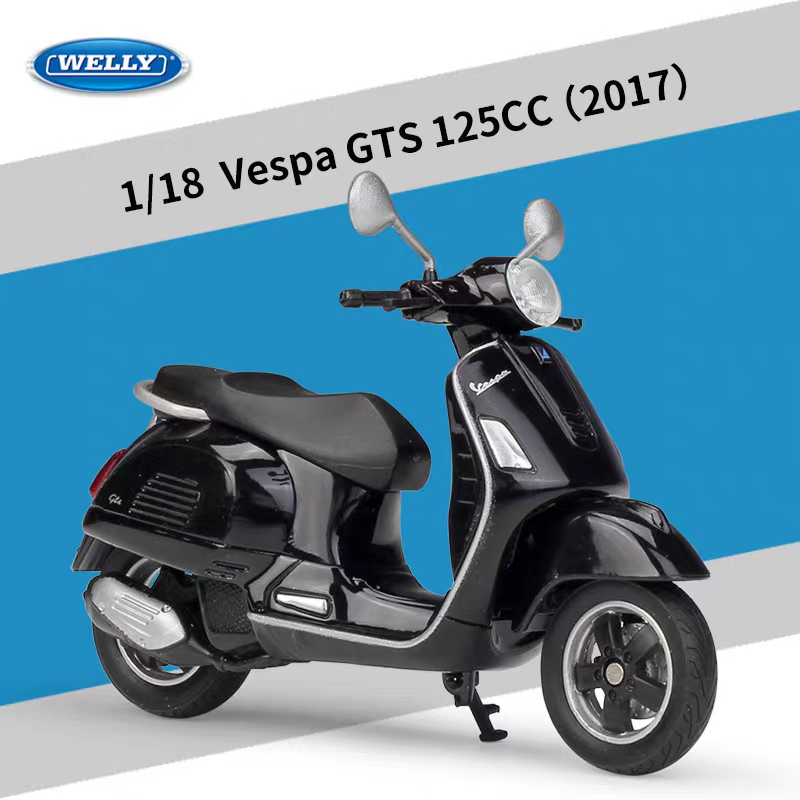 WELLY 1:18 Vespa GTS 125CC 2017 黑色電單車模型 合金收藏模型車