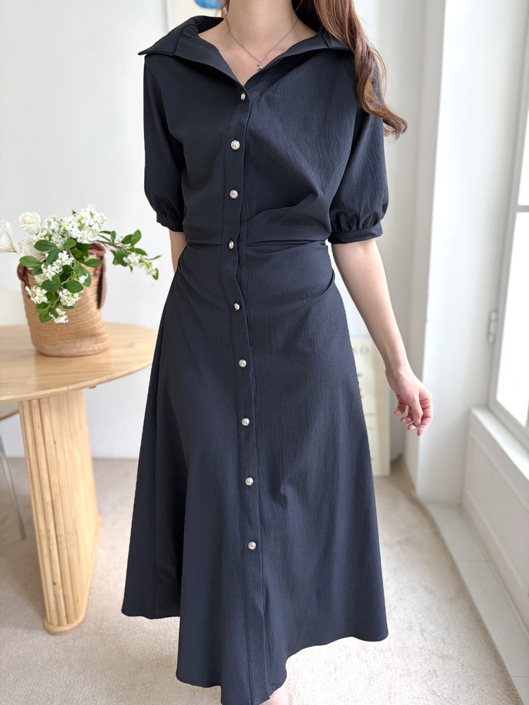 Lena Contoured Waist Dress (Navy)