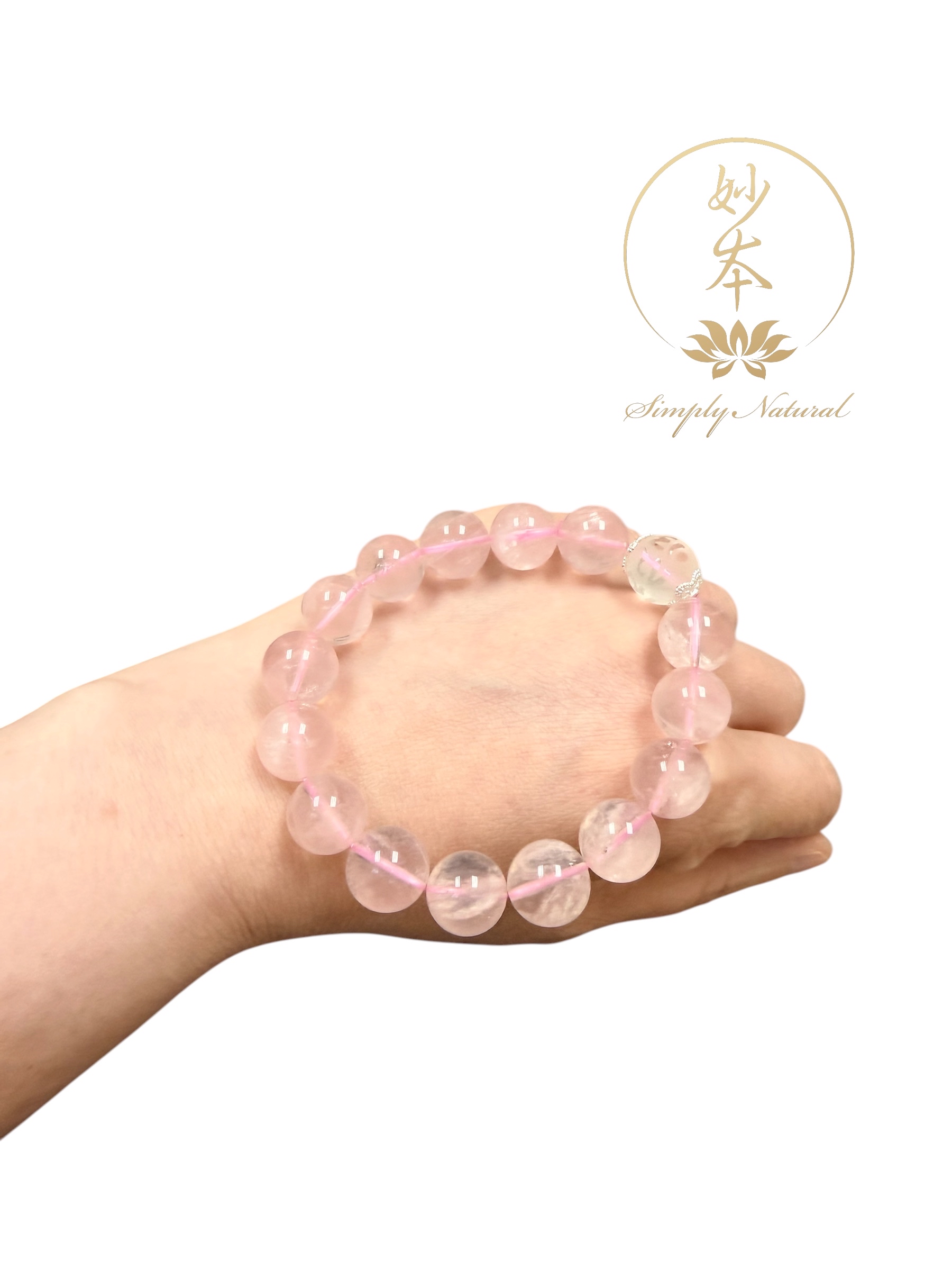 12mm 粉晶手串 配：六字大明咒（作明佛母火供加持）人緣、事業