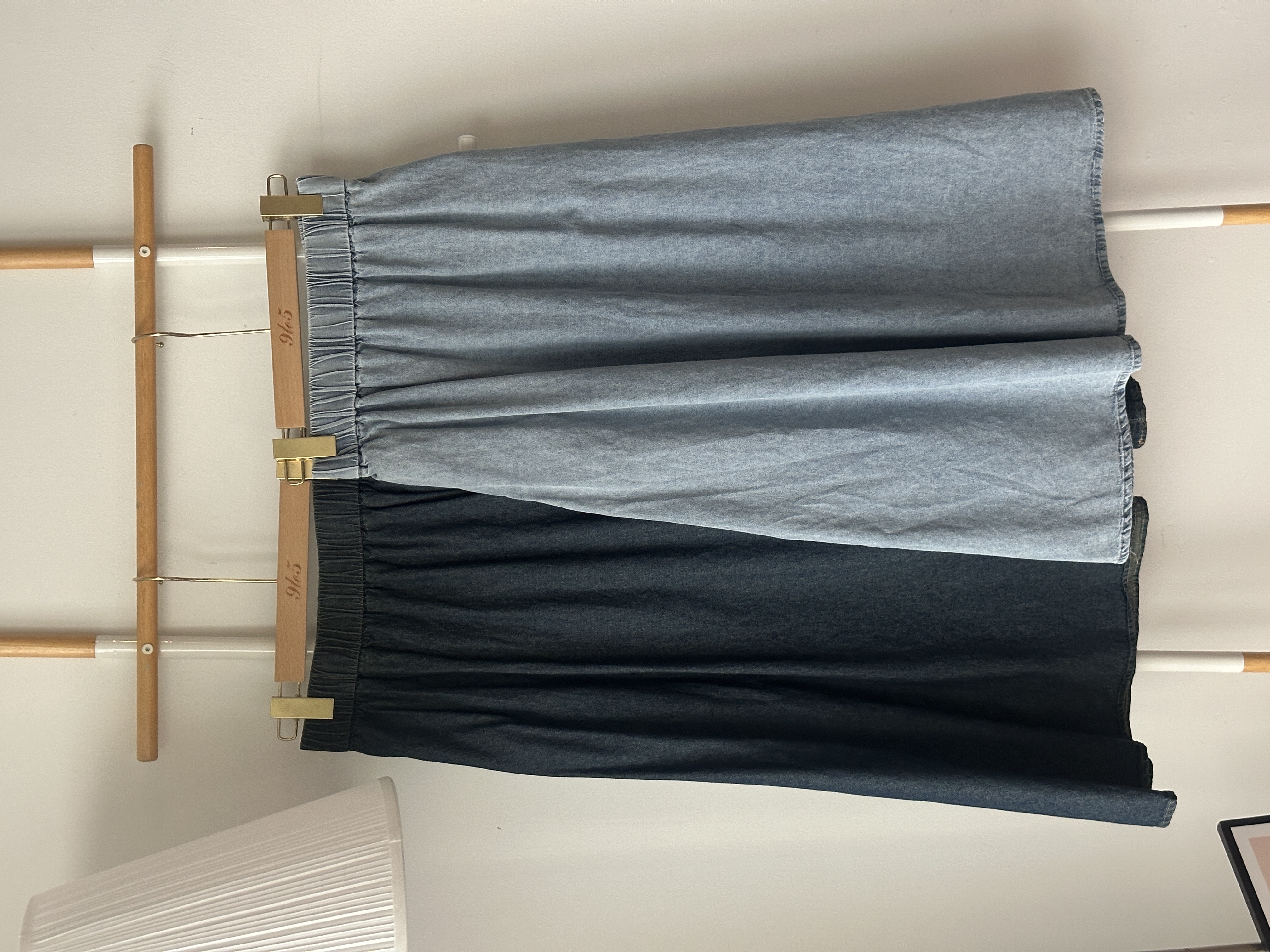 S1937 A Line Denim Skirt - Dark Blue & Light Blue