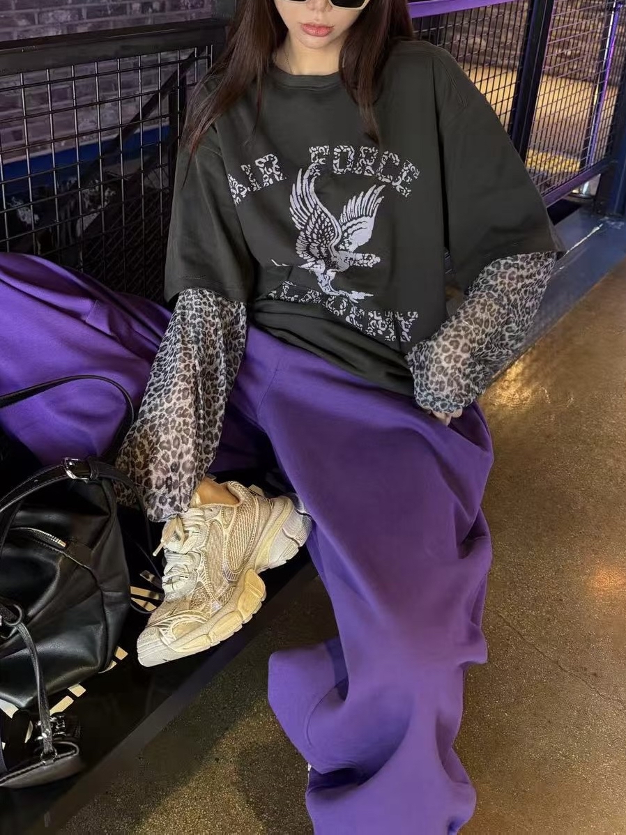 假2 件豹紋袖Tee