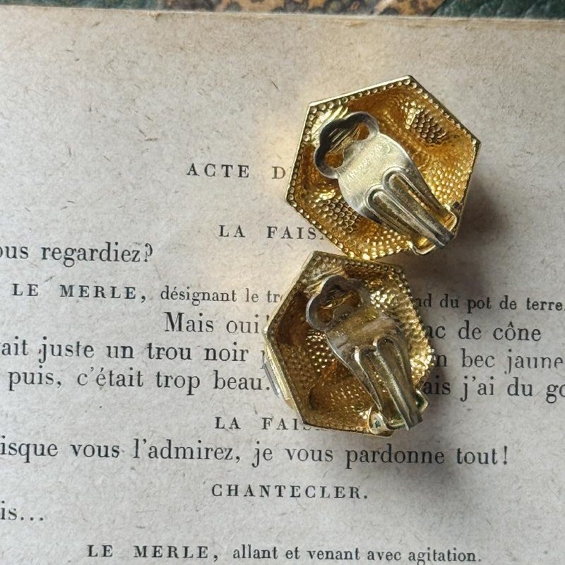 C.a. 1980s Stamped "West Germany" Art Deco Inspired Hexagonal Geometric Clip Earrings (MT2456)