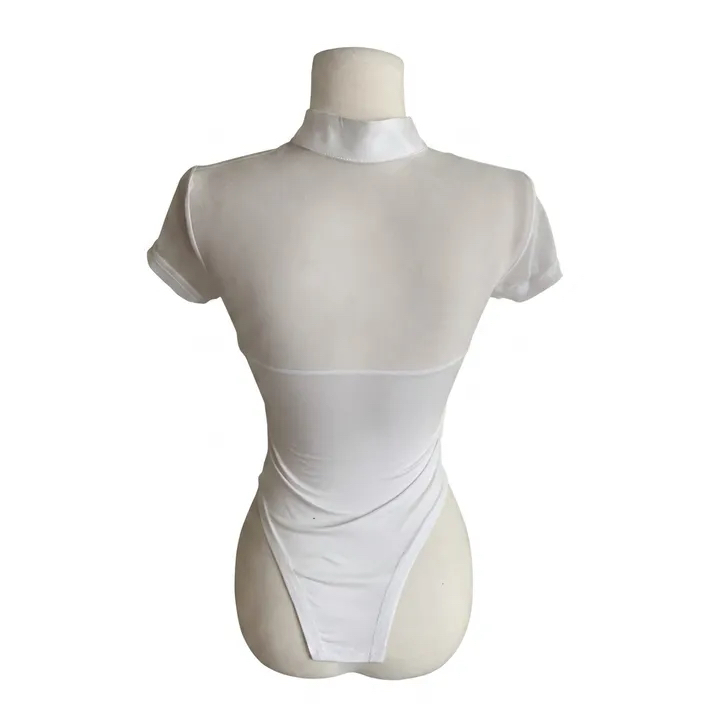 Sheer Cutout Lace-Up Mock Neck Bodysuit