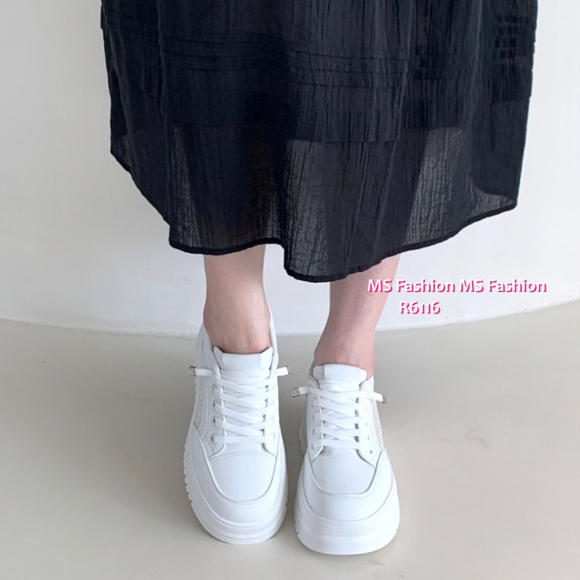 R6116 韓國🇰🇷真皮厚底拼網料sneakers