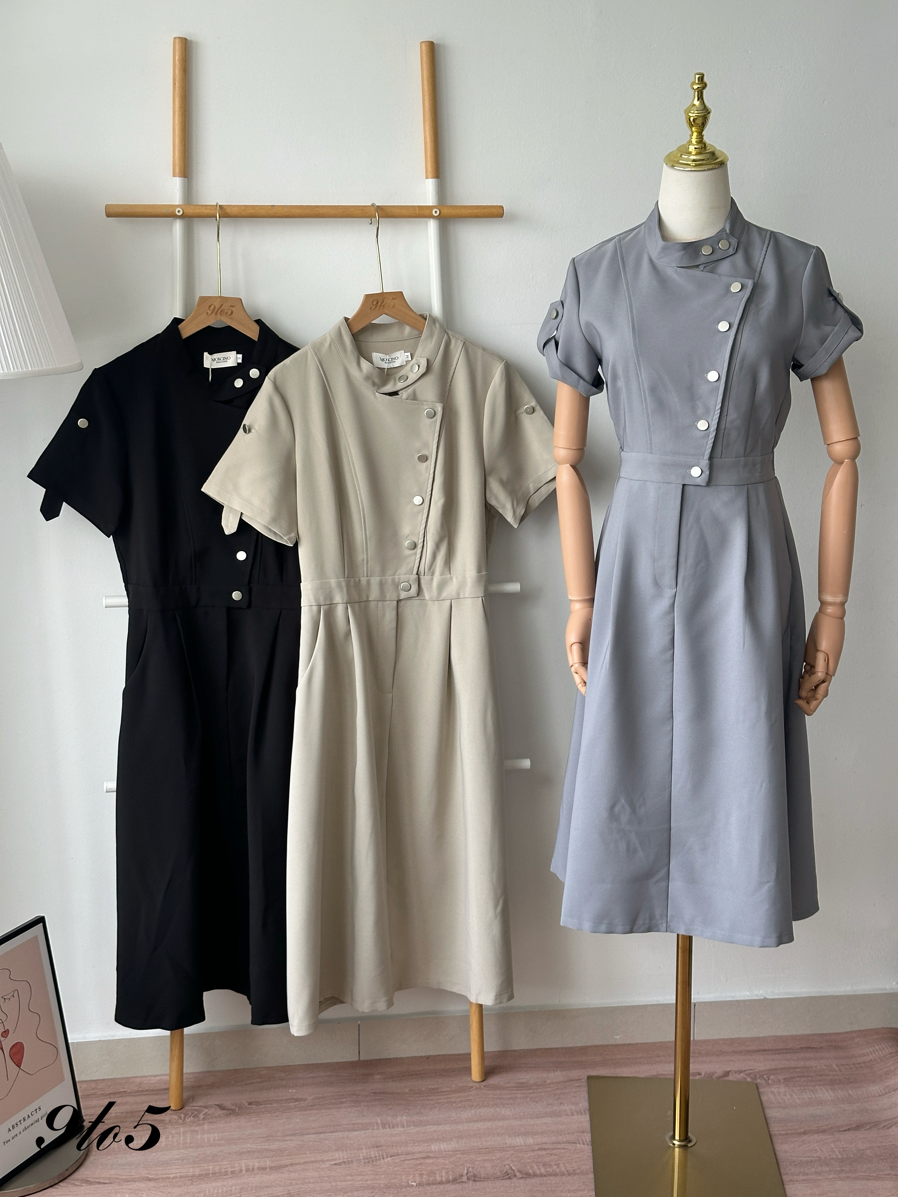 D2364 Stand Collar Dress - 3 Colors 
