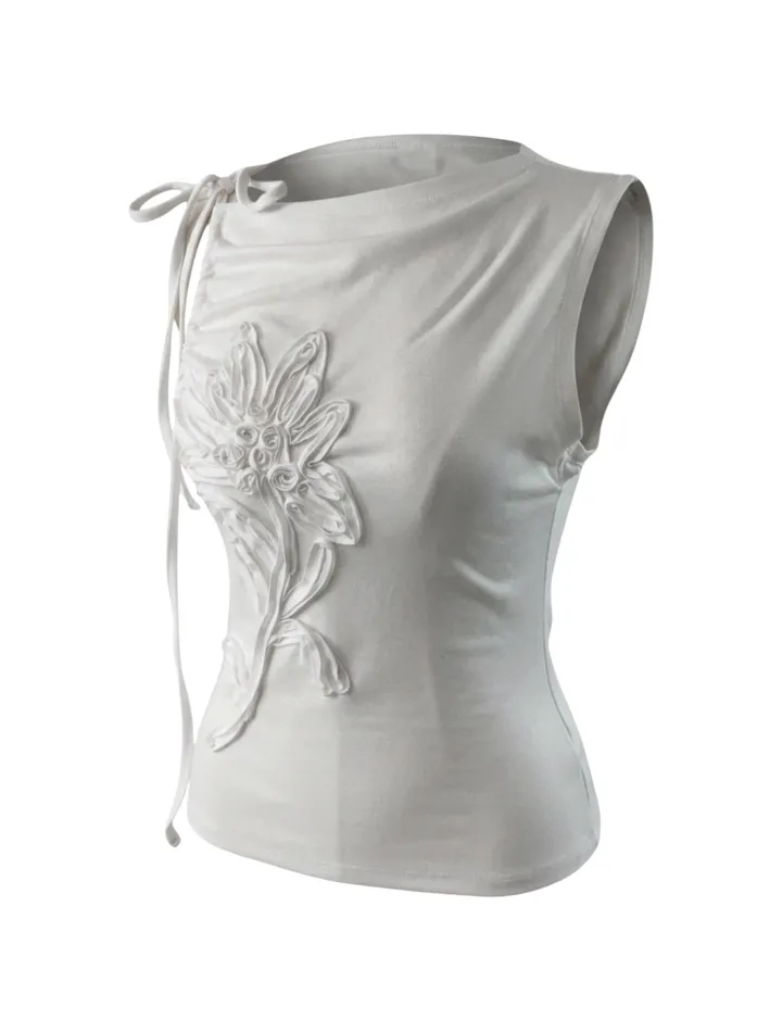 Floral Applique Ruched Tank Top