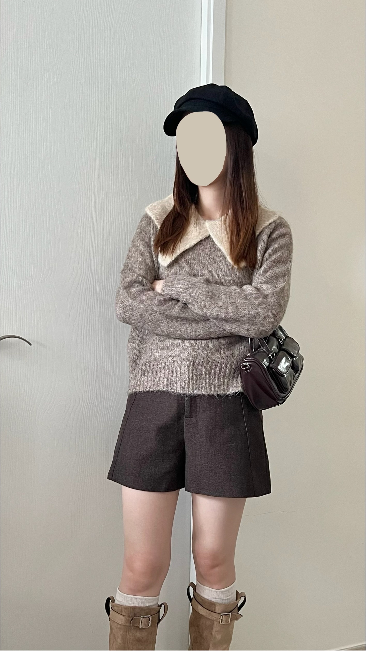 大蝴蝶領口混色毛衣 現貨