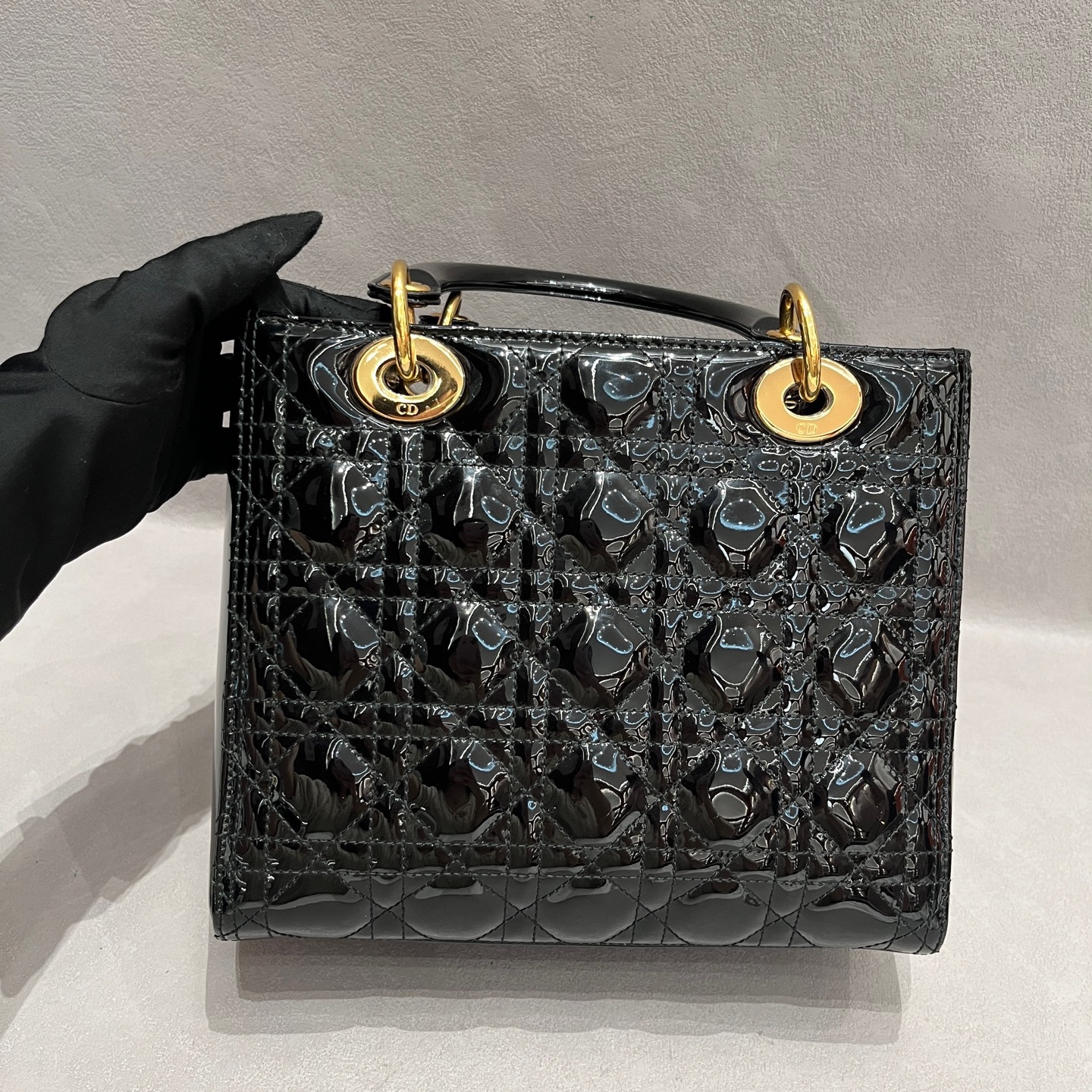 【預訂貨品】Dior Lady Dior漆皮黑金五格戴妃包