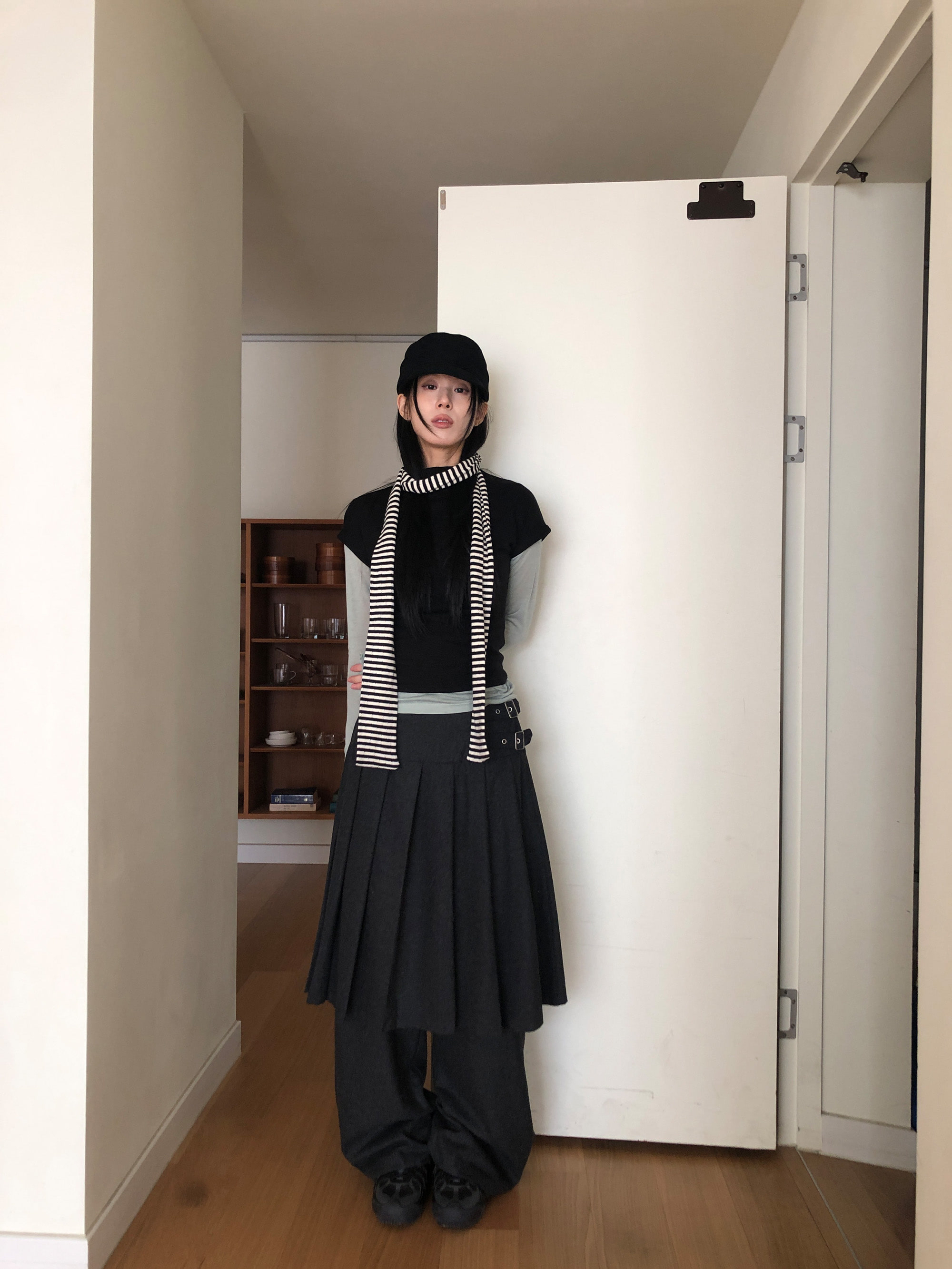 Pleated Layered Buckle Skirt Pants