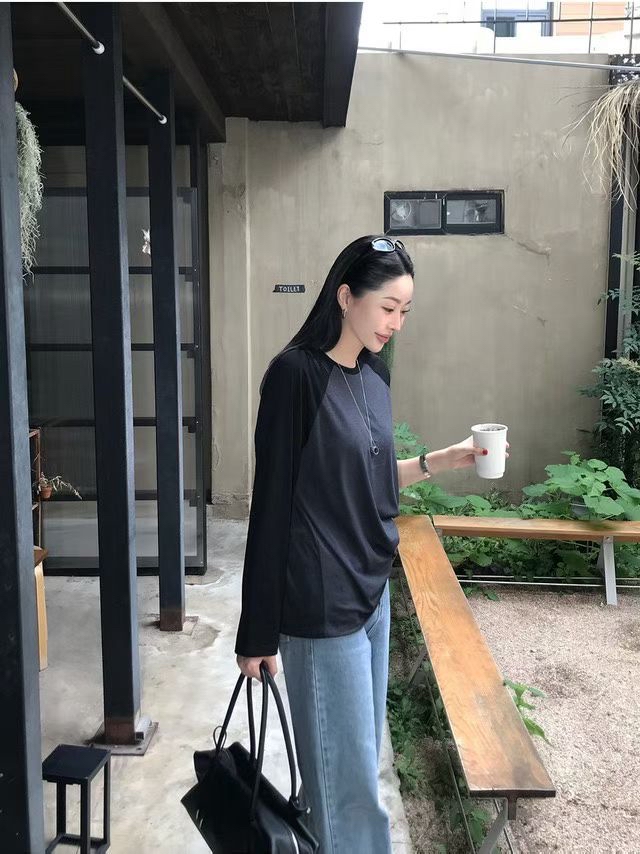 221491 拼色牛角膊長袖Te