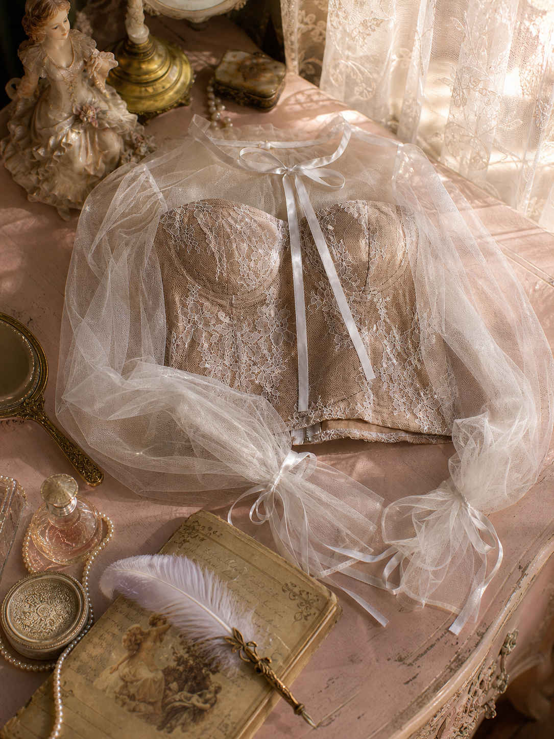 維多利亞蕾絲輕紗公主泡泡袖禮服 Victorian Ethereal Lace Princess Gown