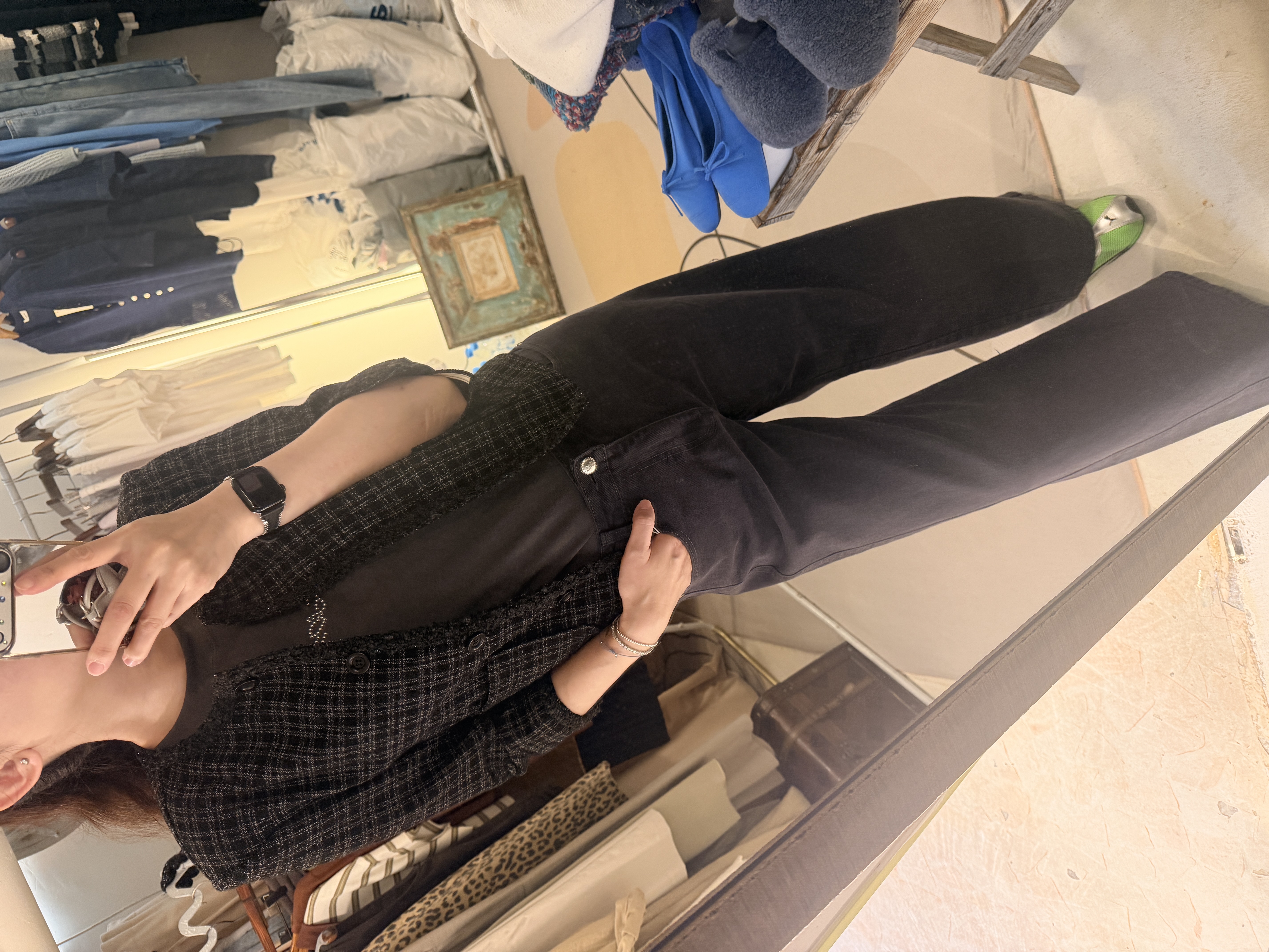 Checked mid-sleeve jacket