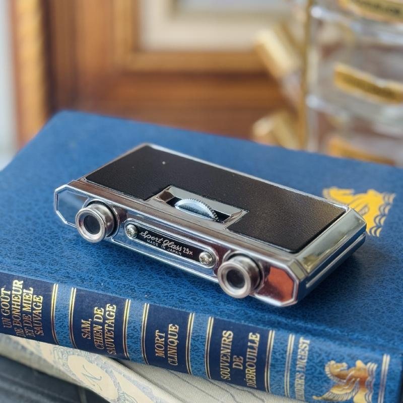 C.a.1960s Sport Glass 2.5x Made in Japan Foldable Pocket Binoculars / Opera Glass - Black (MT2187)