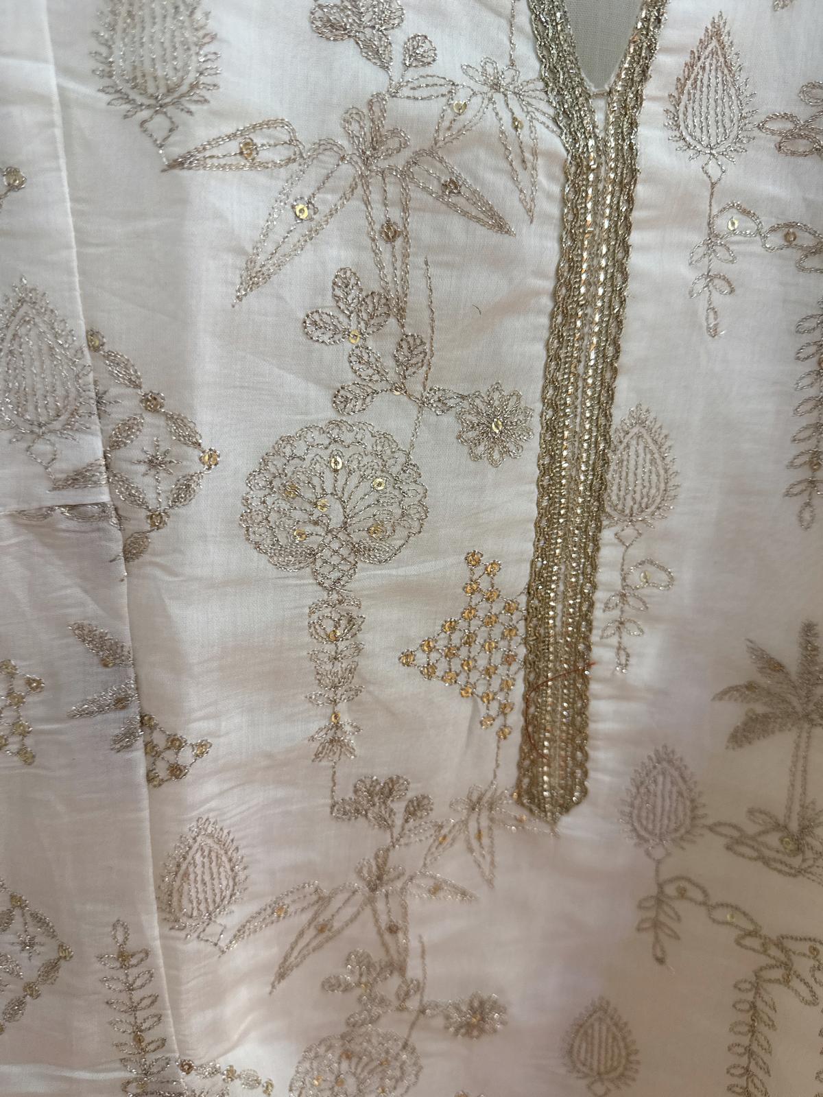 2191 Pearl White Golden Emb. Sleeveless Top 31"