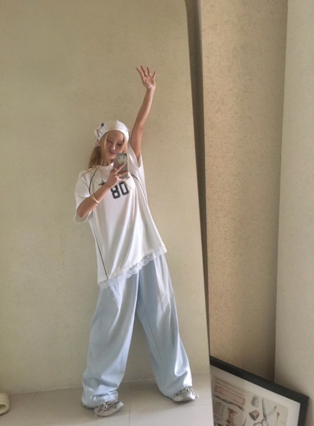 休閒蕾絲拼接寬鬆上衣