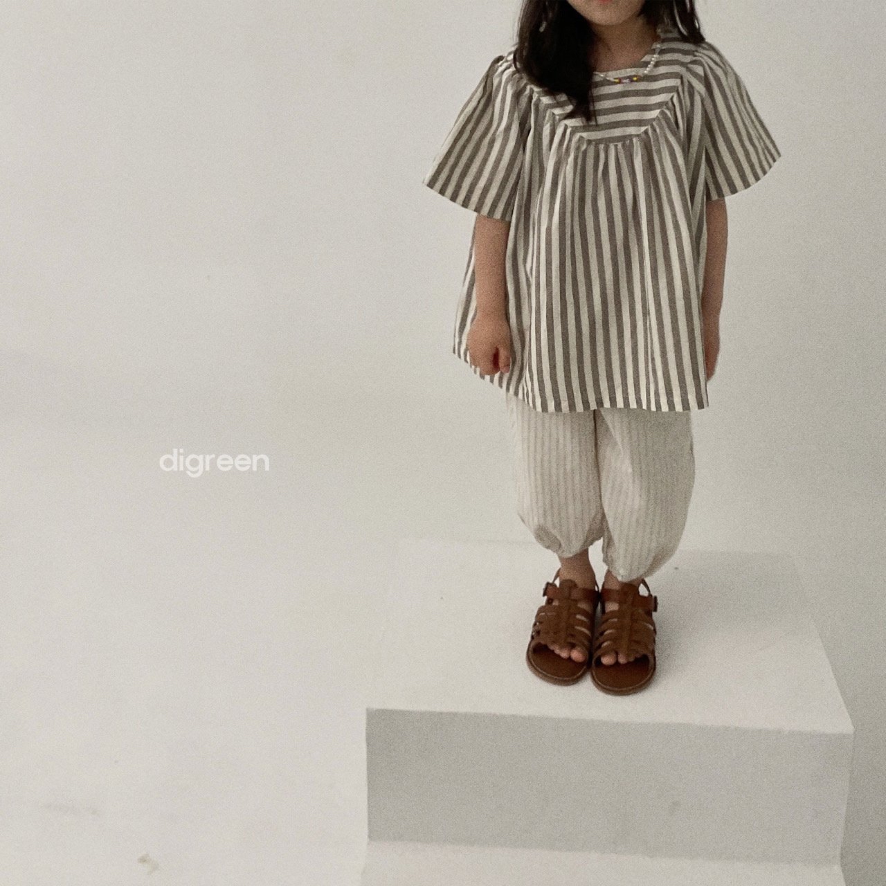 Digreen ｜stripe Blouse （Blue M 90-100)