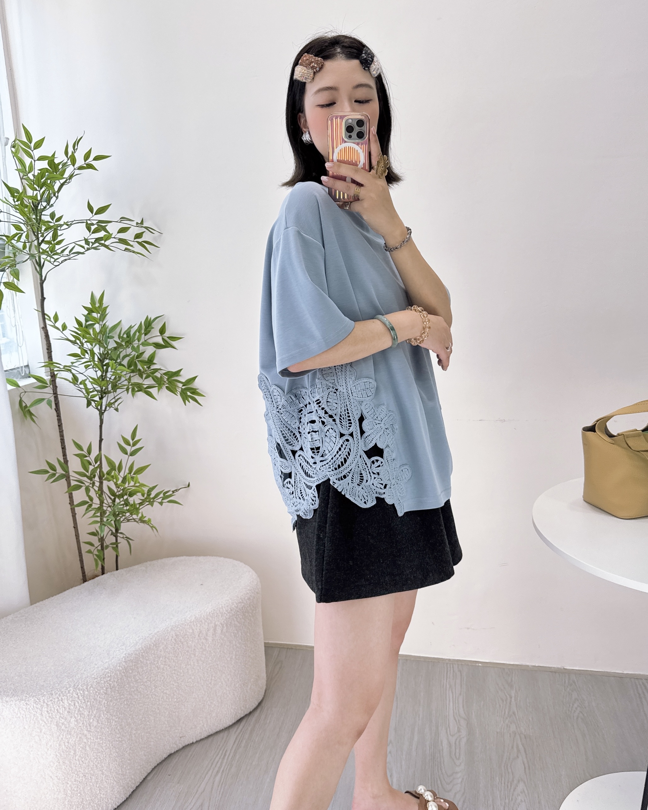 滑身空氣棉拼通花上衣 3色